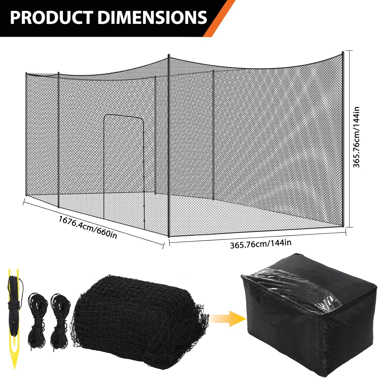 Portable Baseball Batting Cage Nets 10x10x35 FT /12x12x55 FT Baseball and Softball Cage Netting No Frame Included for All Skilled Levels Net Only for Backyard Garage Use