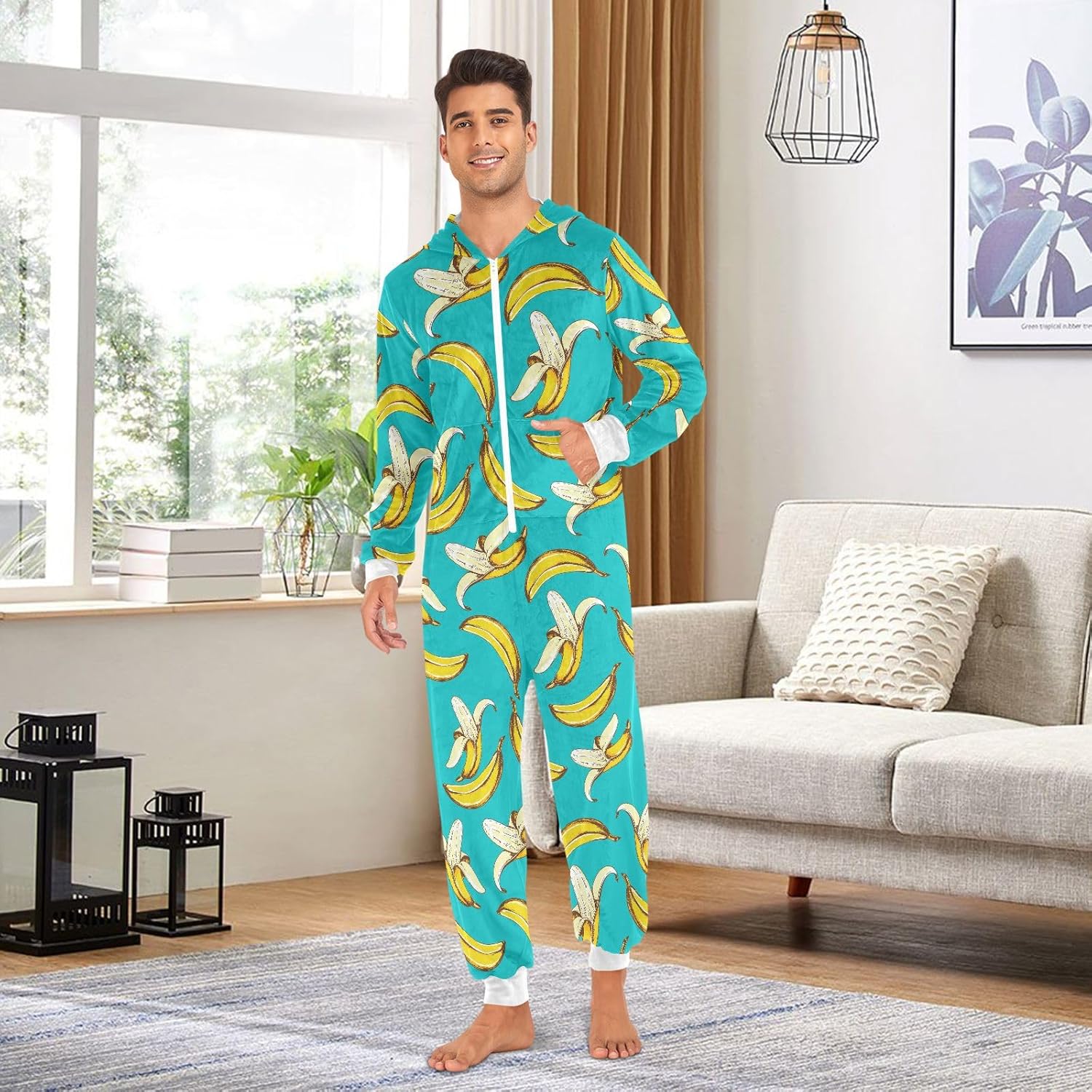 ZZXXB Bee Squirrel Onesie Pajamas for Adult Women Men Long Sleeves One Piece Onesies Zip Up Hooded Sleepwear S - XL - Image 2