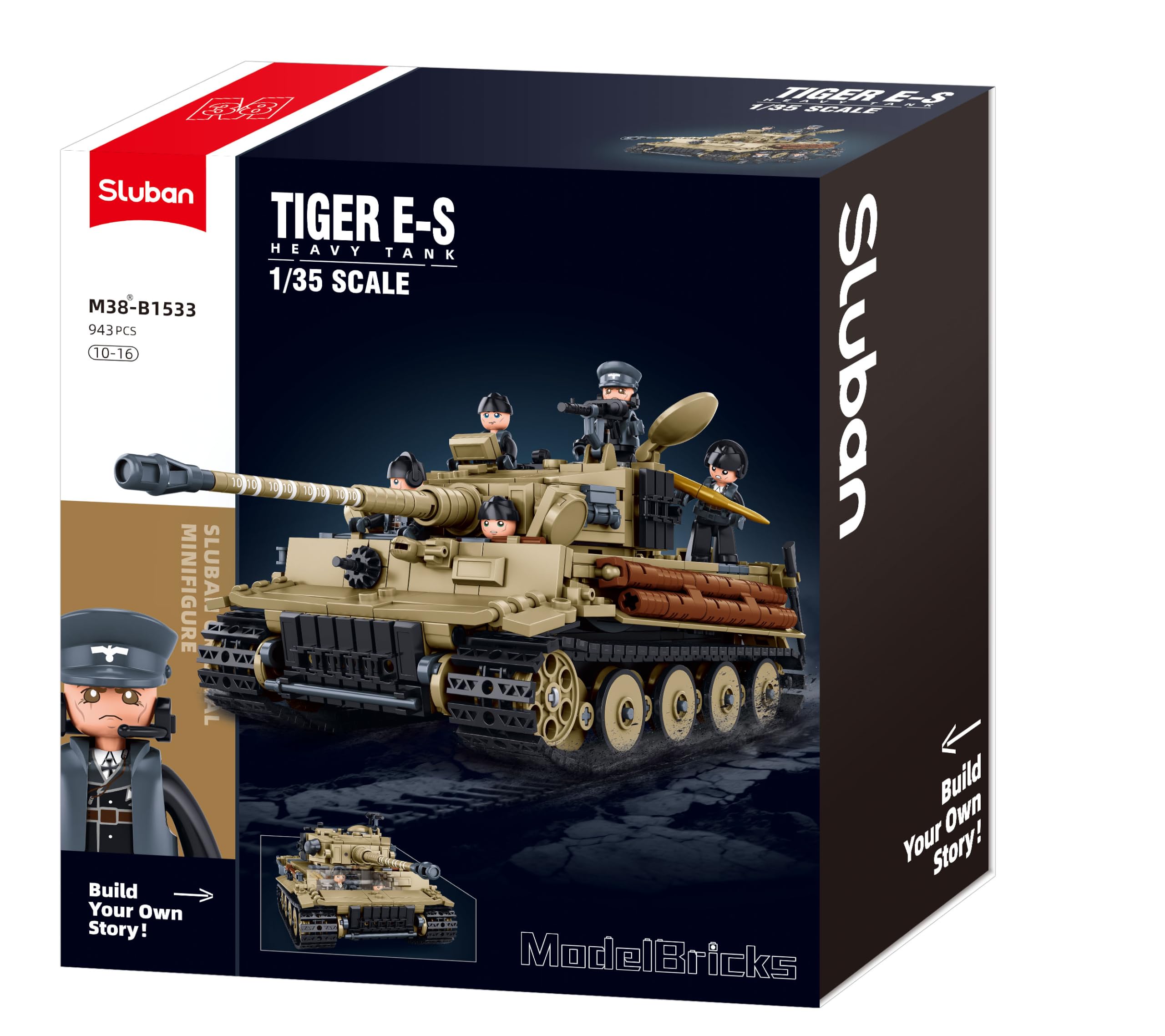 ModelBricks - Carro armato tigre 1/35, 941 pezzi, M38-B1533