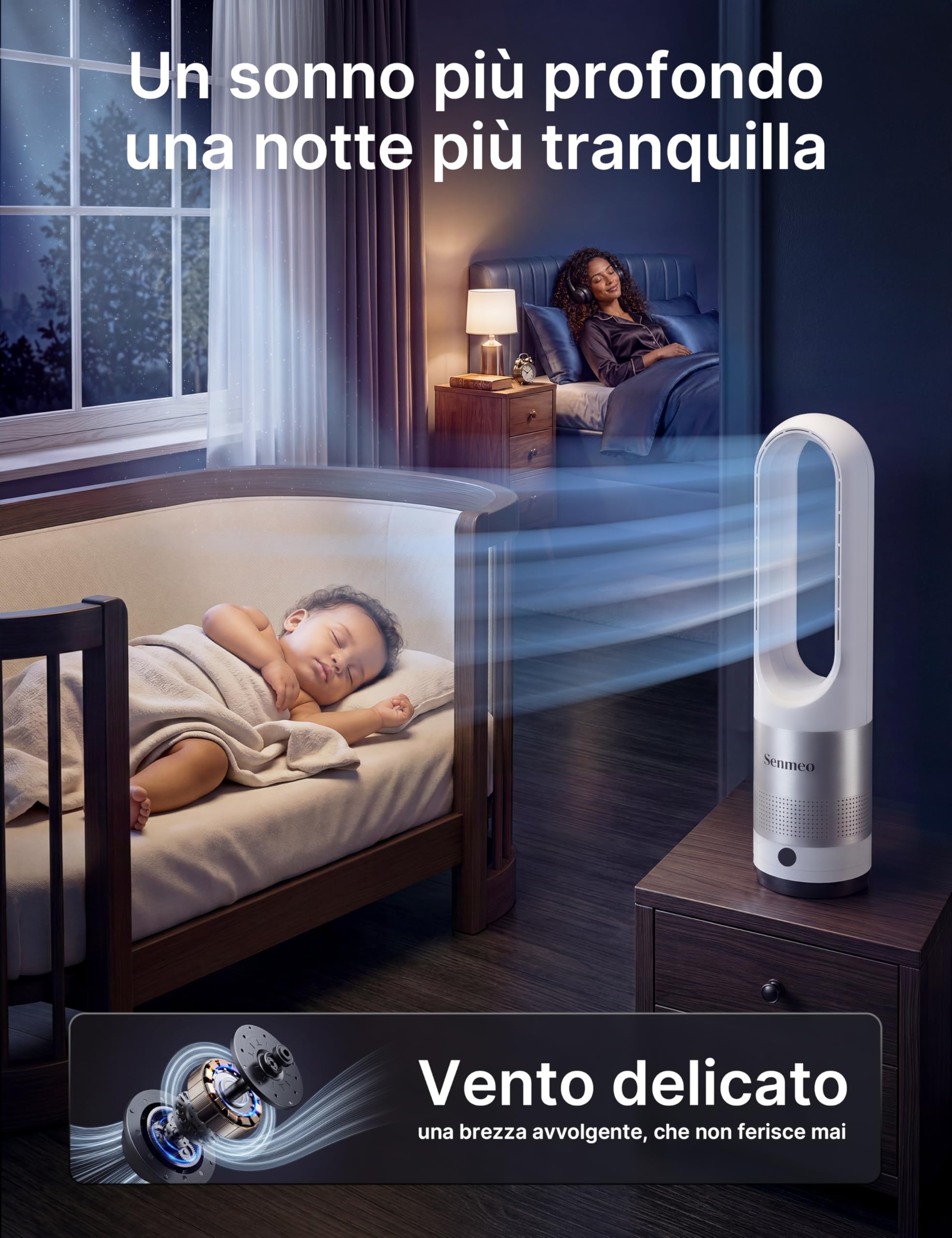 Ventilatore a Torre Senza Pale, 55 cm Ventilatore a Colonna con Telecomando, Oscillazione 90°, 8 Velocità, Timer 9 Ore, Display LED, Ventilatore Silenzioso per Camera da Letto, Soggiorno