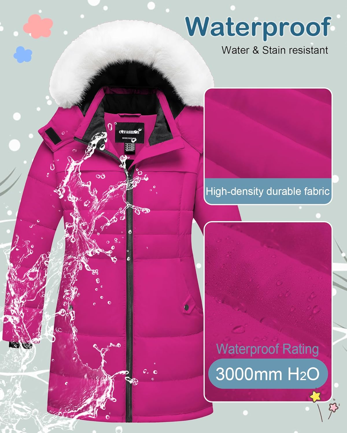 Girl's Winter Coat Kids Long Puffer Jacket Waterproof Snow Parka Warm Puffy Dress Coat with Removable Fur Hood - Image 4