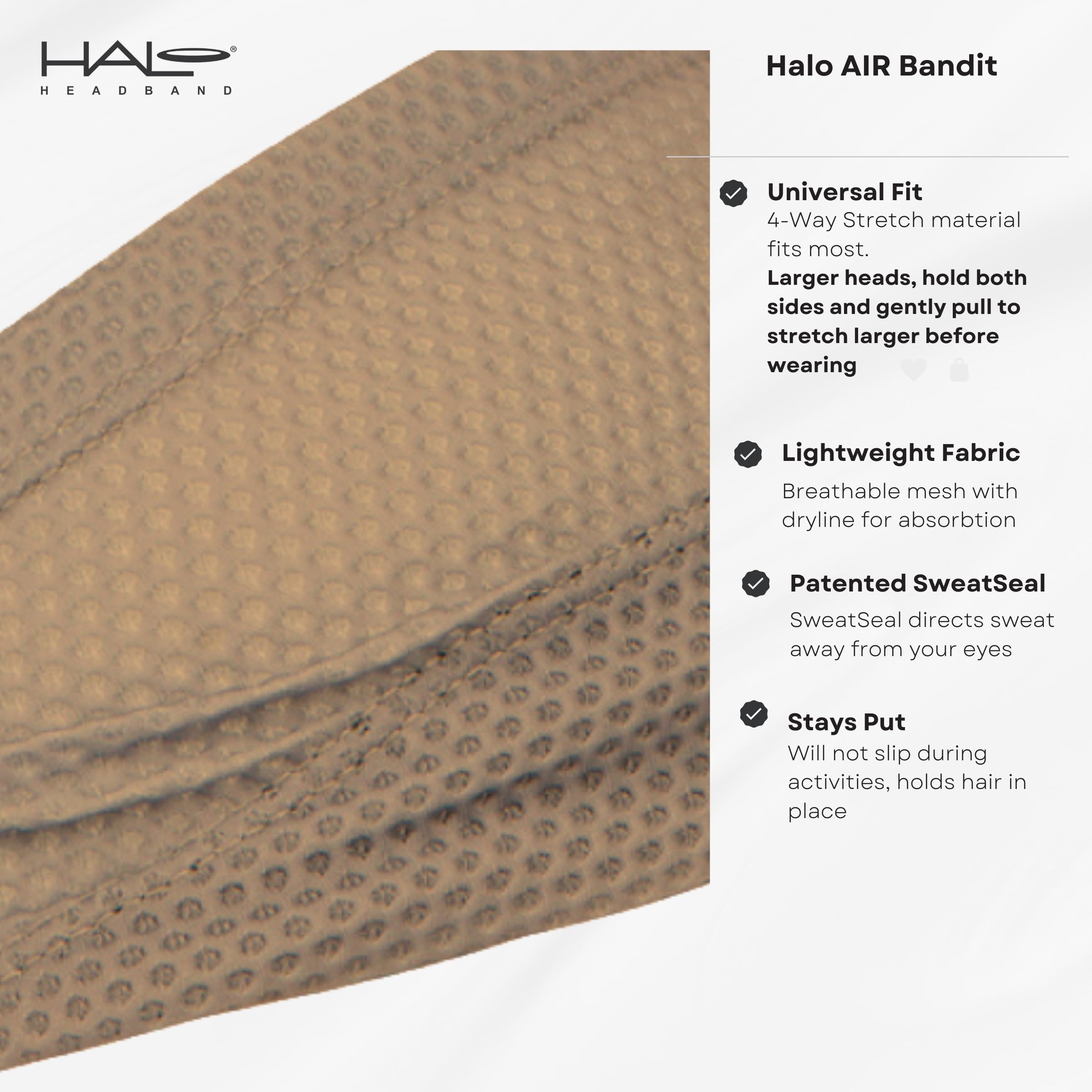 Halo Air Series Bandit - Banda para el Sudor (10 cm de Ancho, para Hombre y Mujer), Mantiene el Cabello en su Lugar y Elimina el Sudor de la Cara