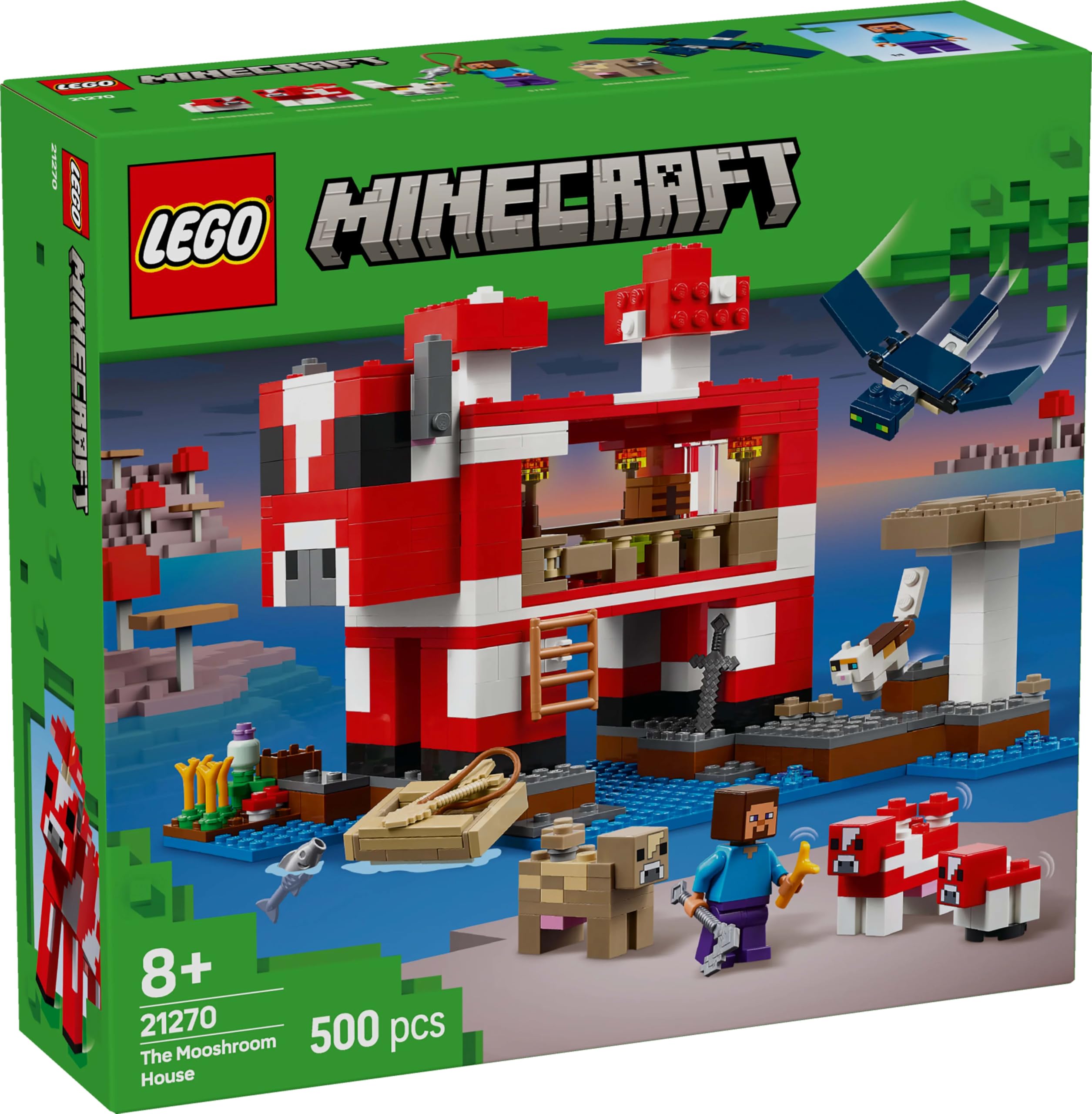 LEGO Minecraft Dom grzybowej krowy 21270 | Zabawka dla 8-latka, domek i figurki mobów, prezent dla gracza w Minecrafta, zestaw klocków dla dzieci, 500 elementów