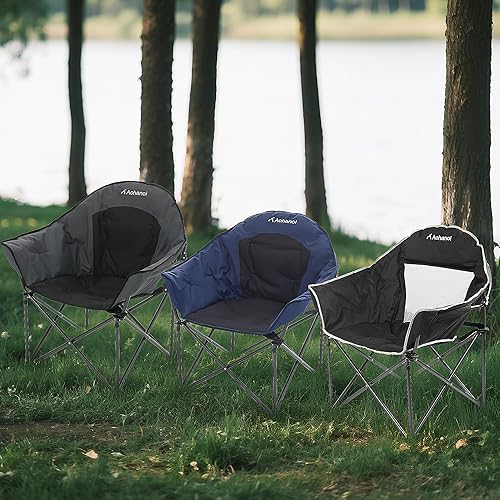 Miniatura 8 de Oversized Camping Chairs, Camp Chairs, Camping Chairs for Heavy People, Padded Outdoor Folding Moon Chairs with Extra Wide Seats, Lawn Chairs