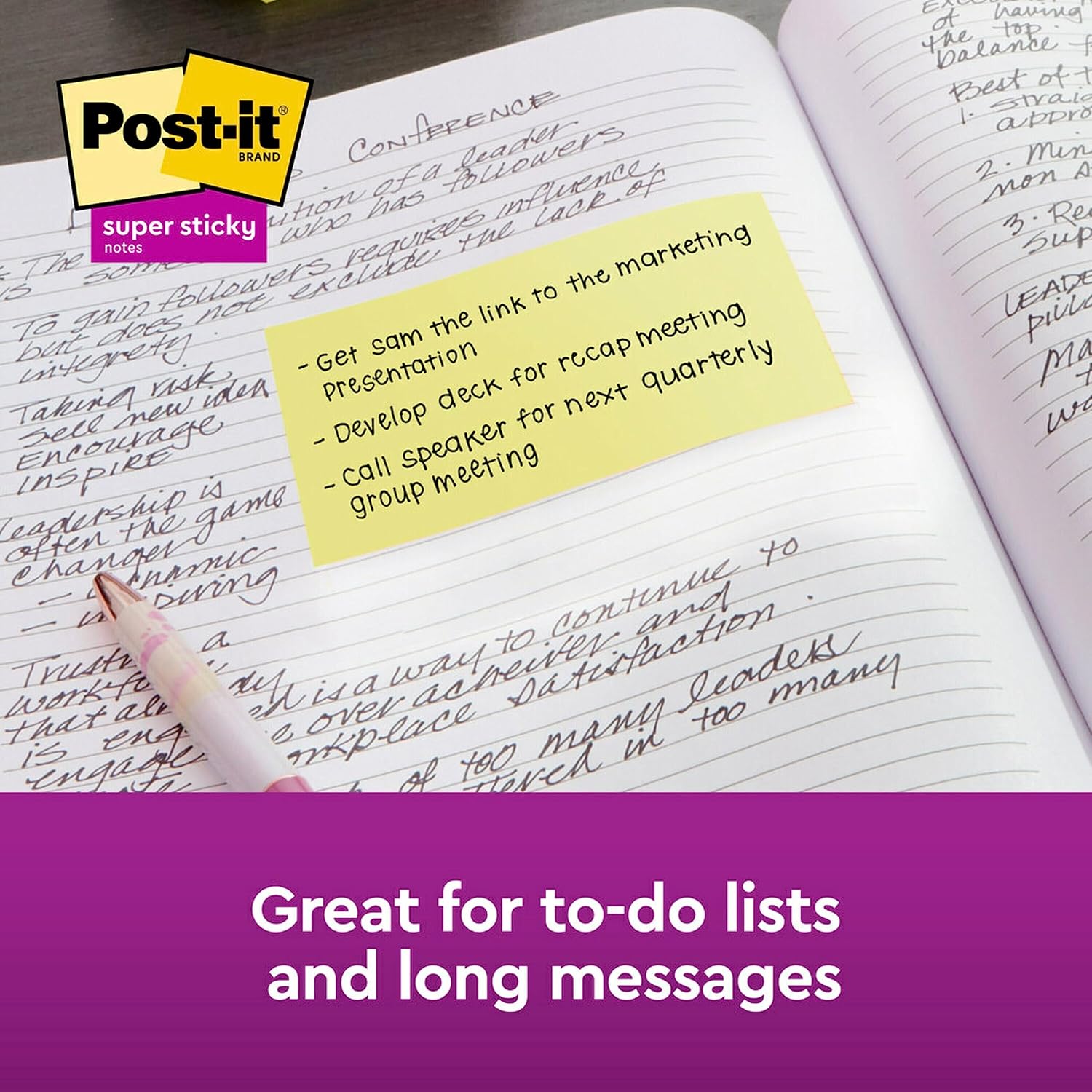 Post-it Super Sticky Notes, 3x5 in, 12 Pads, 2x the Sticking Power, Canary Yellow, Recyclable (655-12SSCY)