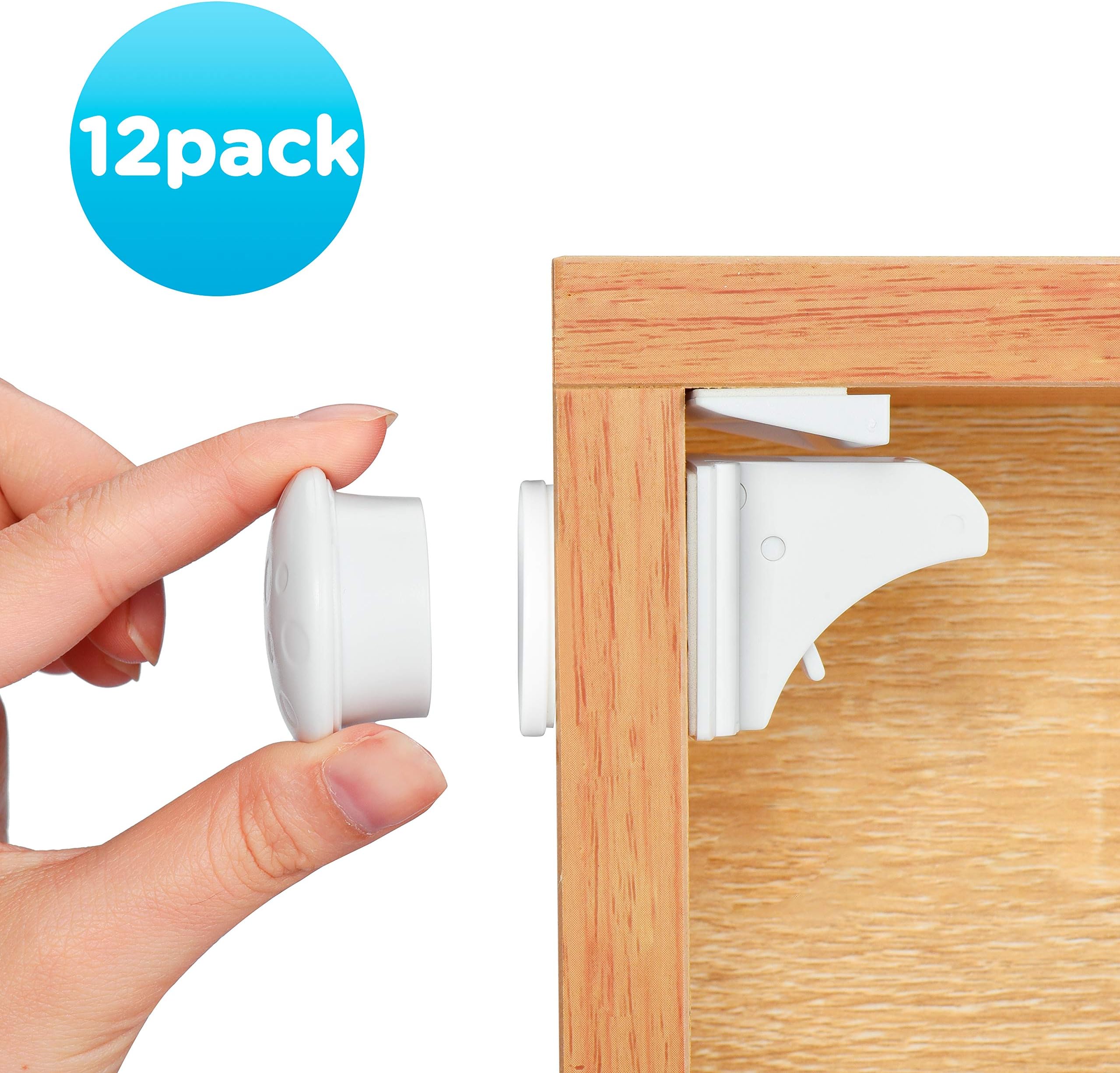 Magnetic Cabinet Locks Child Safety Kit, Invisible Baby Proofing Locks for Cabinet, Drawer,Cupboards-Upgrade Adhesive Magnet Drawers Locks No Drilling Or Screws Needed 12 Pack