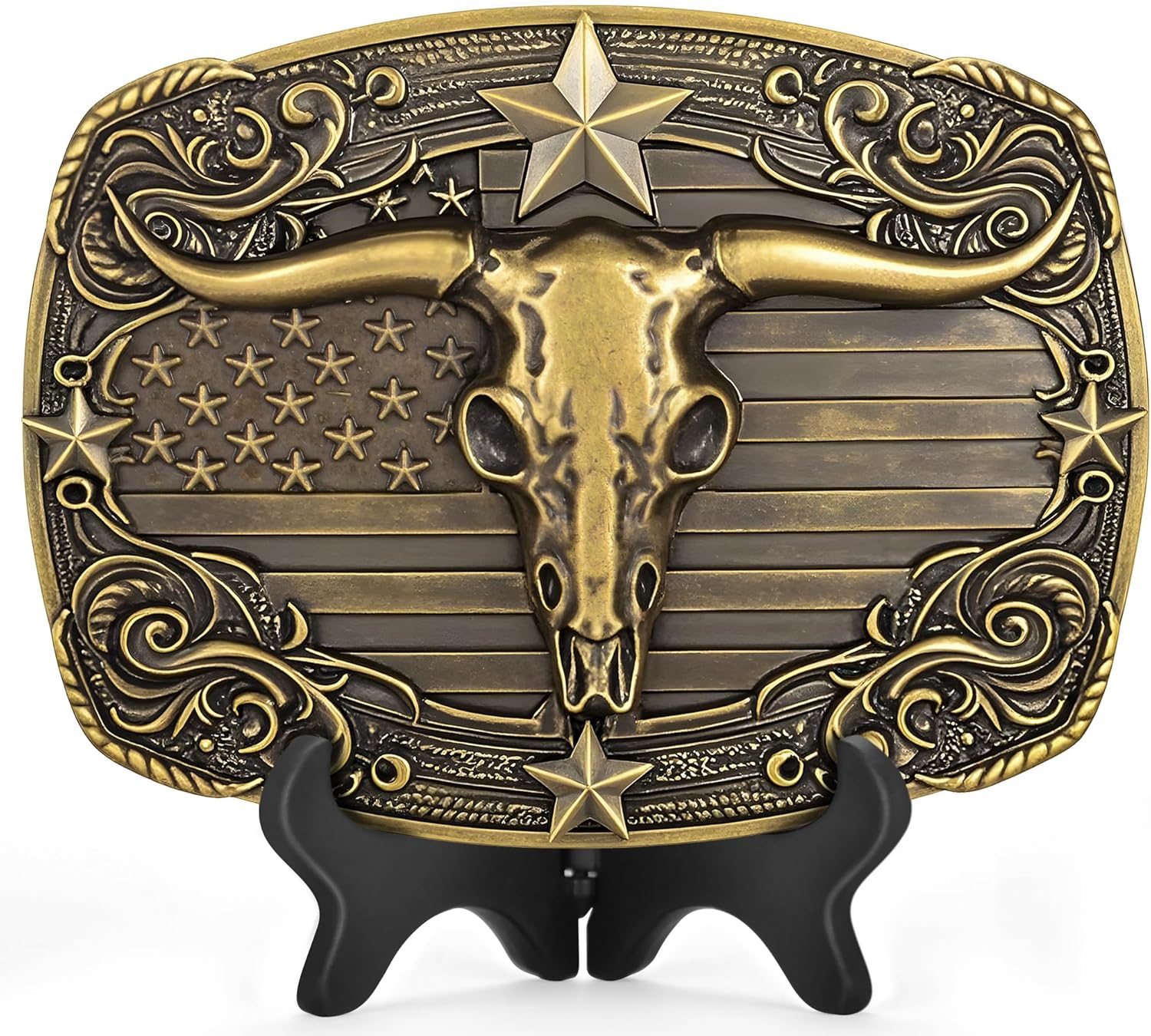 Superkred Western Cowboy Belt Buckle - Texas Longhorn Belt Buckle for Men & Women |American Flag Belts Buckle Accessory