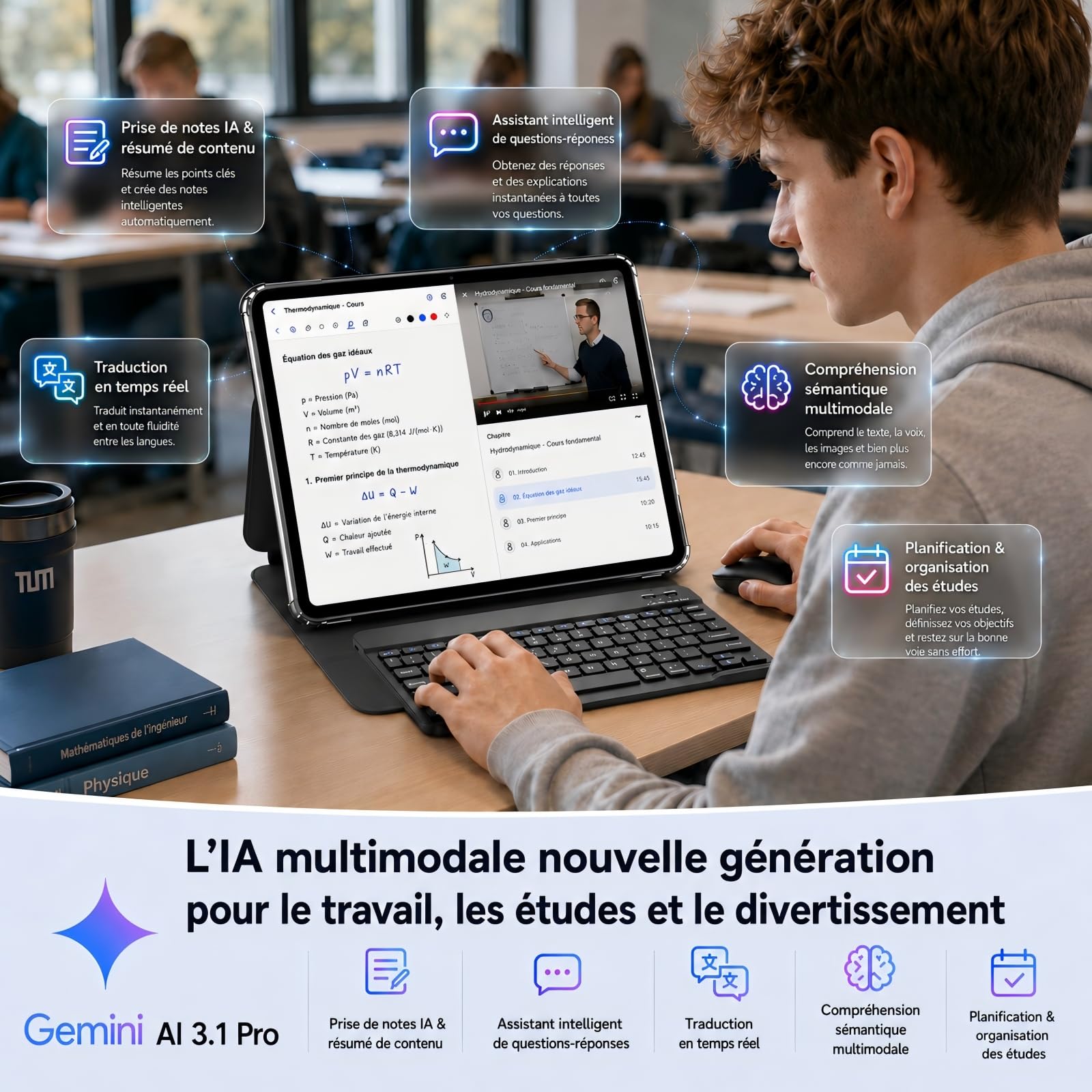 TABWEE 2026 Tablette Améliorée 13,4 Pouces Android 16 avec Clavier | Écran IPS 2K 120 Hz, 24 Go RAM + 256 Go ROM, Processeur Octa-Cœur 2,2 GHz, Batterie 10000 mAh, Stylet et Souris Inclus