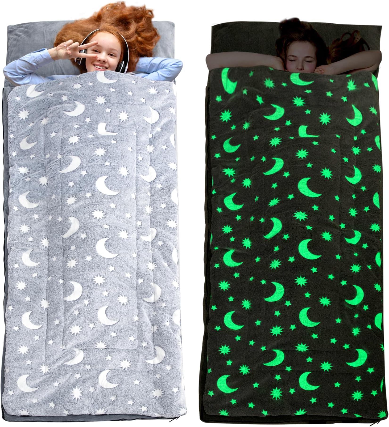 HOMBYS Sleeping Bags for 10-12 Years, Glow in the Dark, Soft Kids Sleeping Mat with Pillow and Blanket for Daycare, School, Travel Sleeping Bag for Kids, Girls, Boys, Truck, Travel, Camping