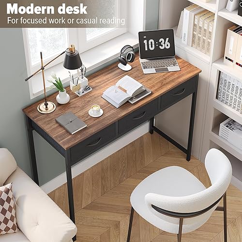 Miniatura 8 de WOHOMO Escritorio para computadora con cajones, escritorio pequeño de tocador de 39.3 pulgadas con almacenamiento, escritorio de dormitorio para