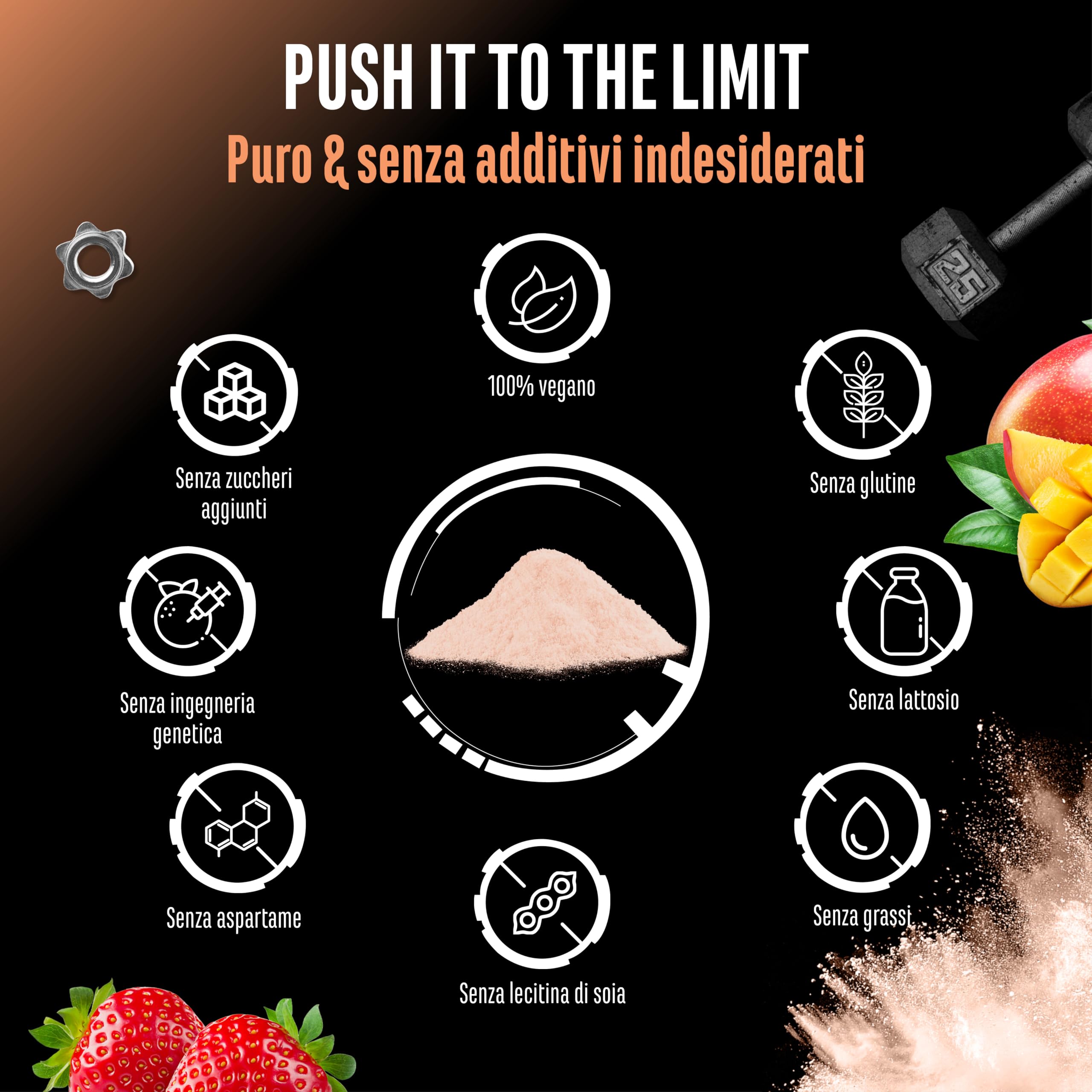 Push it to the Limit - Pre-Allenamento con L-Arginina + Citrullina + L-Tirosina + L-Teanina + L-Carnitina + AAKG + Taurina + Radice di Rosa Rhodiola + Caffeina - Dose elevata - 360 g - Mango Fragola