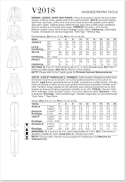 Vogue V2018P5 Misses' Fitted Lined Peplum Jacket, Skirt and Tapered Pants Sewing Pattern Packet, Design Code V2018 Sizes 12-14-16-18-20 Multicolor