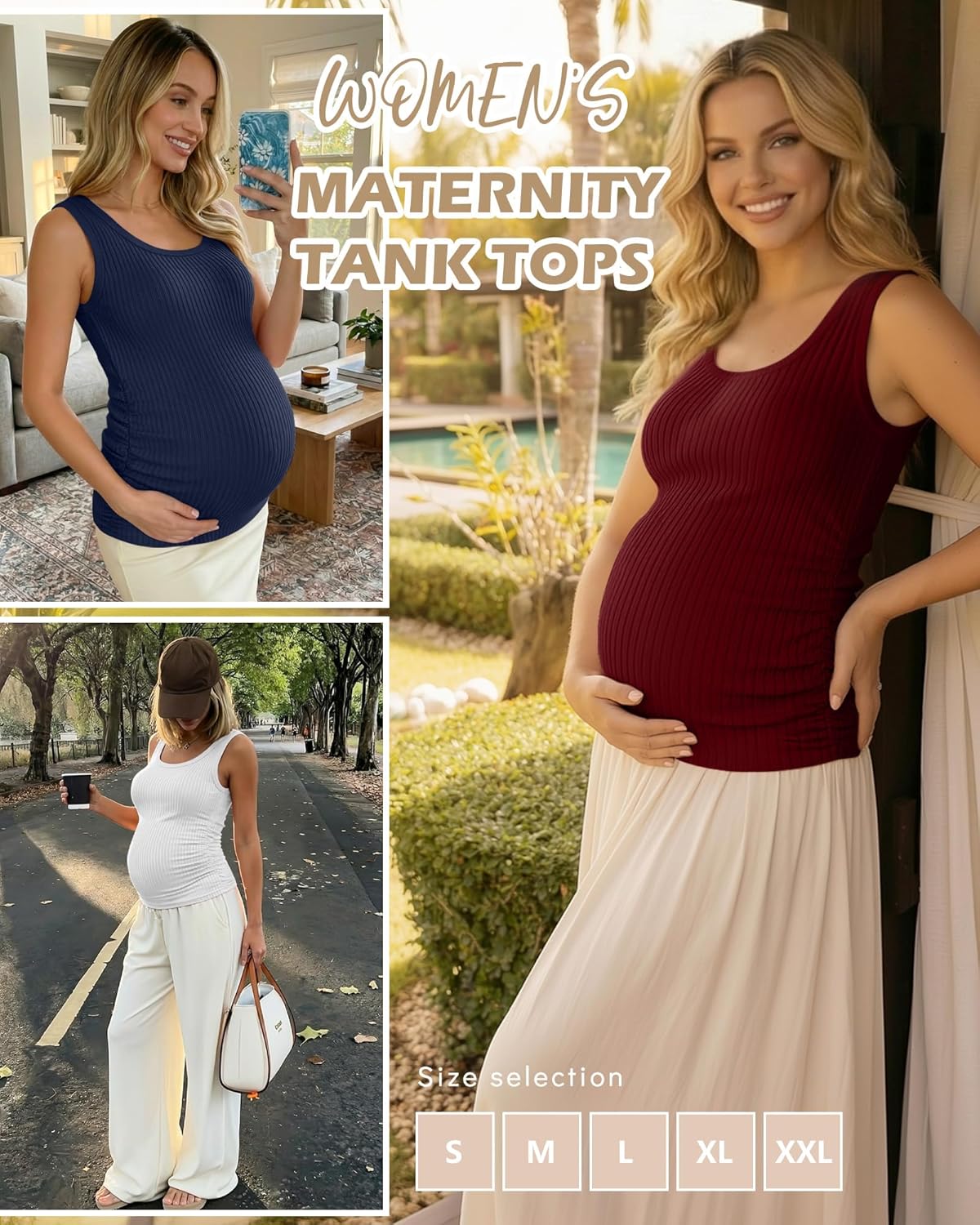 Ficerd 4 Pack Women's Maternity Tank Tops, Side Ruch Sleeveless Cotton Pregnancy Shirts Casual Ribbed Basic Maternity Clothes - Image 3