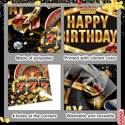Miniatura 5 de Avezano Telón de fondo de cumpleaños de casino de Las Vegas Casino Night Birthday Banner Cartel de casino para suministros de fiesta de cumpleaños