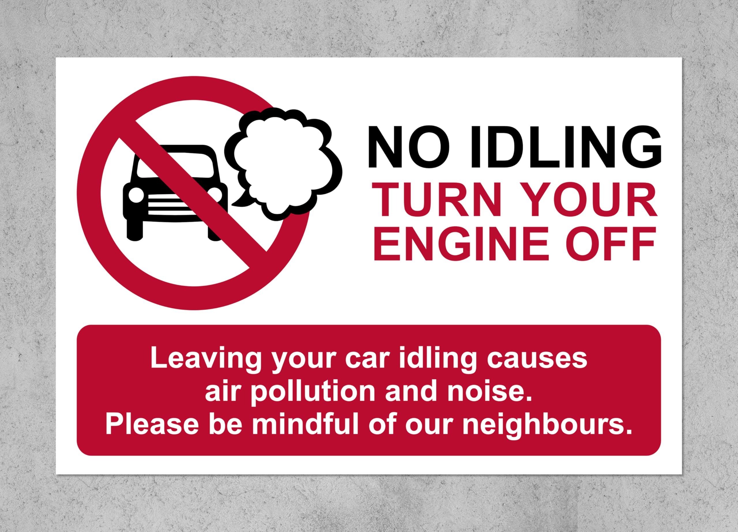 No idling turn your engine off safety sign - 3mm Aluminium sign (800mm x 600mm)