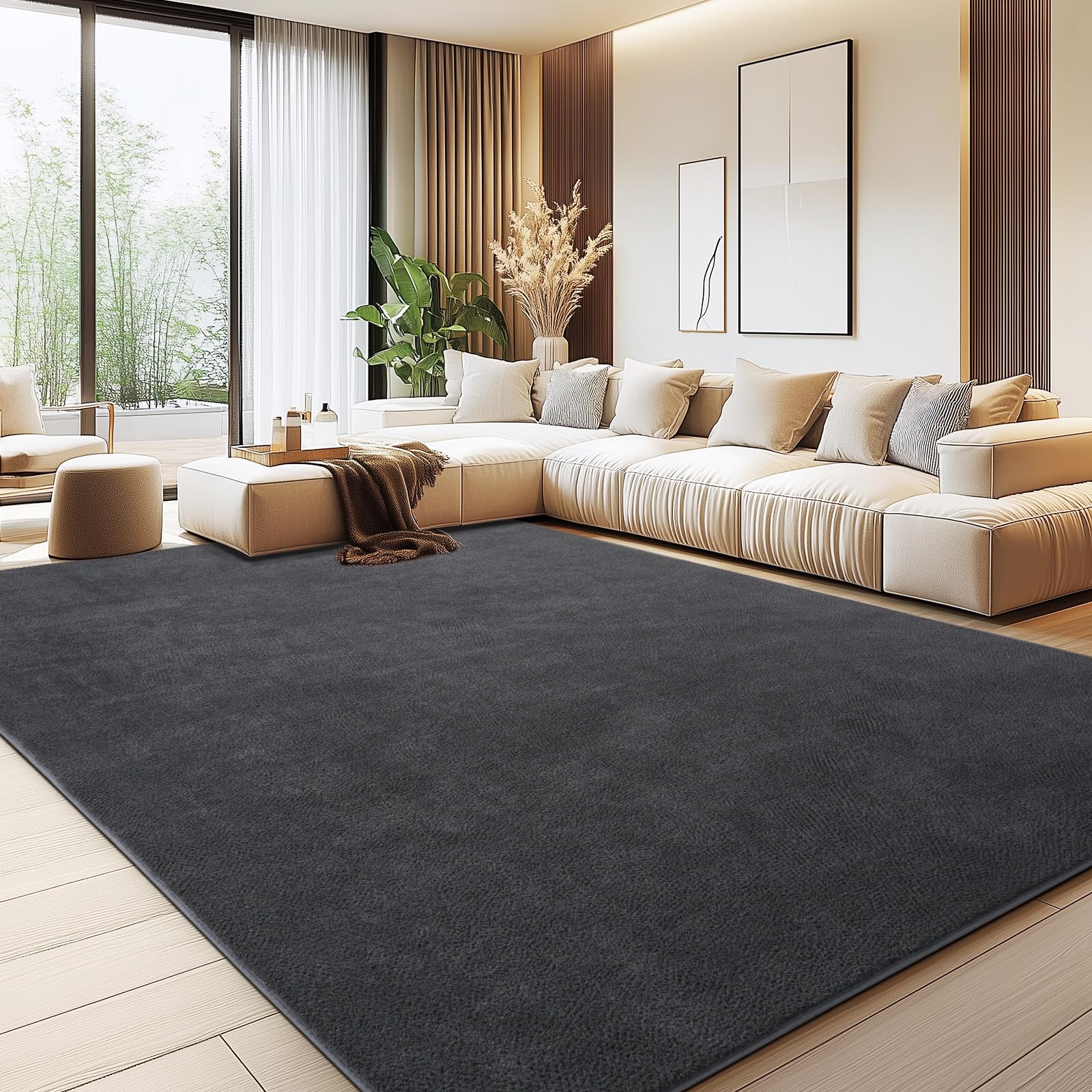 Rezutan Teppich Wohnzimmer Groß 160x230cm-Grau, Waschbarer Kurzflor Teppich | Flauschig Weich & Rutschfest, Einfarbiges, Modernes Design für Wohnzimmer, Kinderzimmer, Flur und Büro