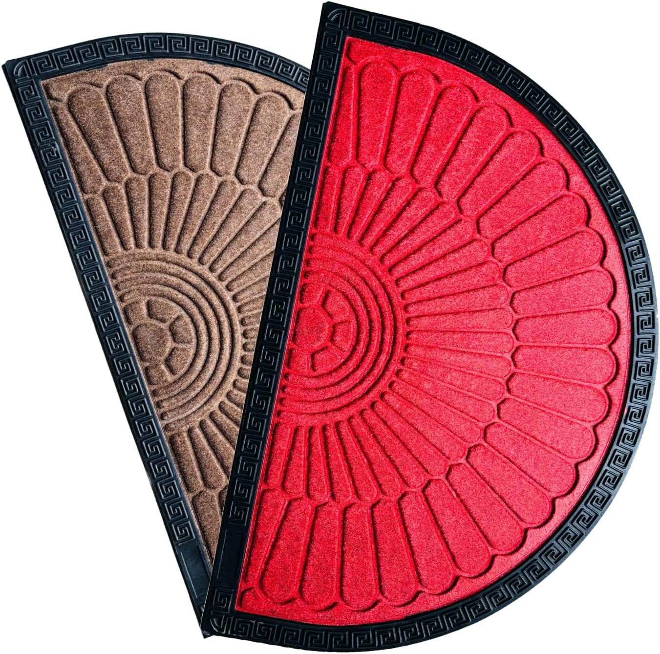 All New Door mat All Purpose use with Rubber Back Half Moon or Half Circle Pattern Indoor and Outdoor use Comes with Good Thickness - 2 pc_Brunette + Red