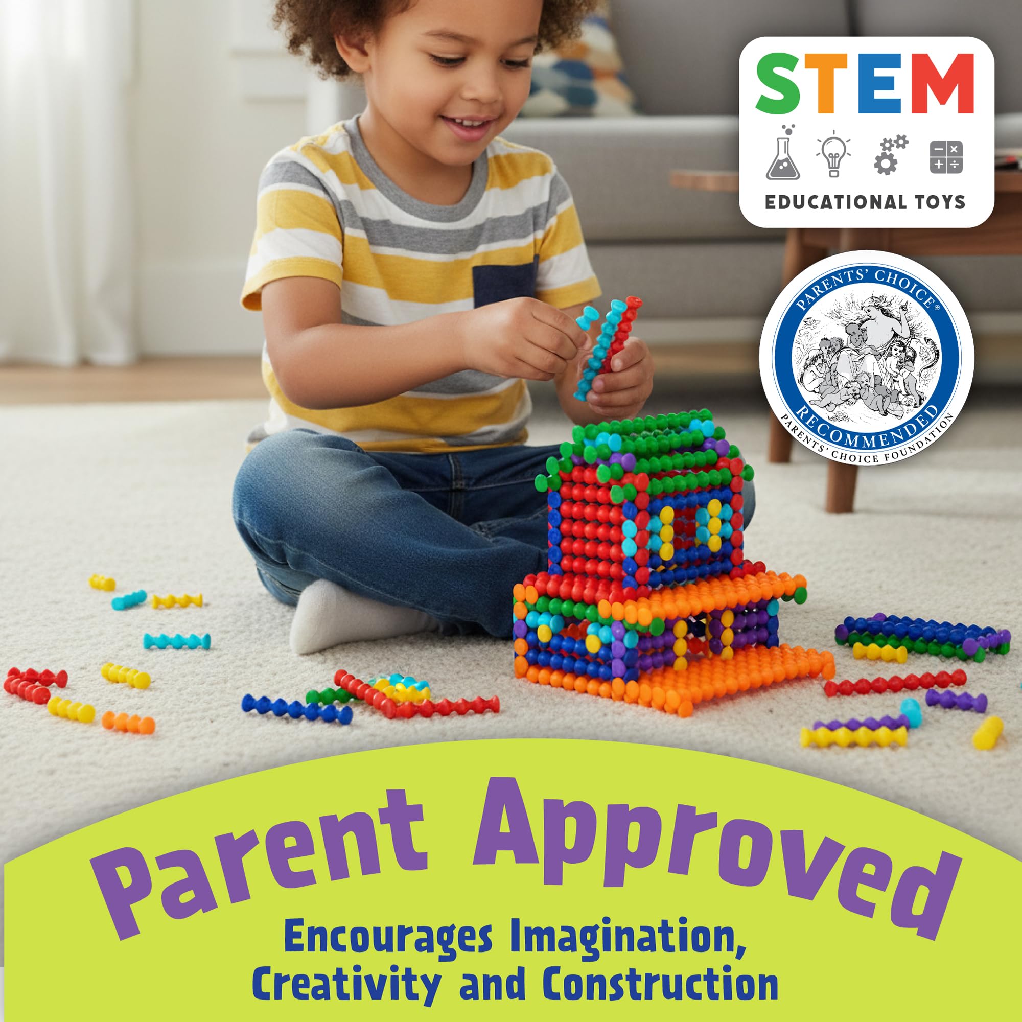 POPULAR PLAYTHINGS Playstix Construction Toy Set with Building Sticks for STEM and Classroom Use, for Kids Ages 4 and Up - 150 Piece Kit