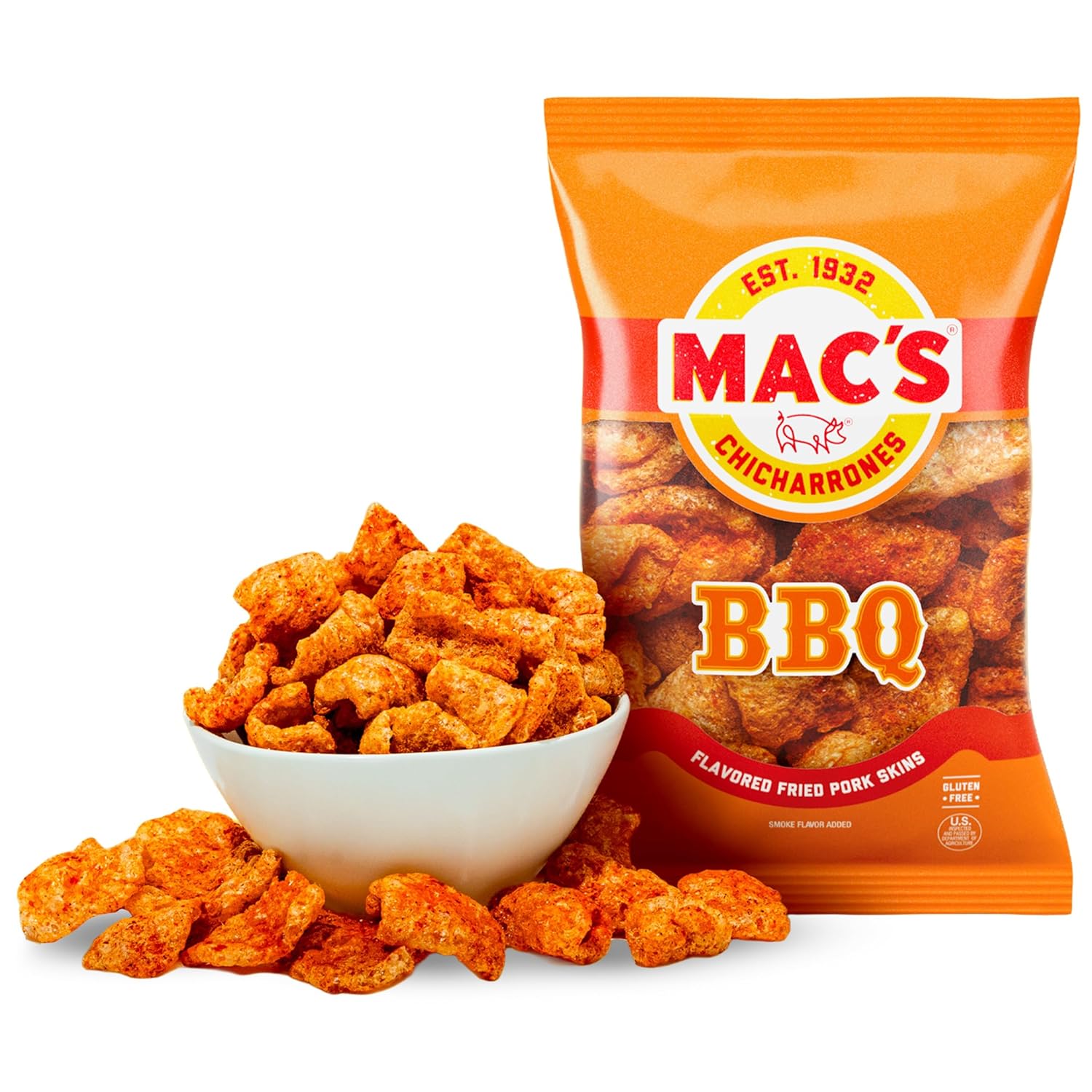Mac's BBQ Fried Pork Skins - Barbeque Flavored Chicharrones Pork Rinds - Low Carb, Gluten-Free, Keto-Friendly Snack- 3oz (12-Pack)