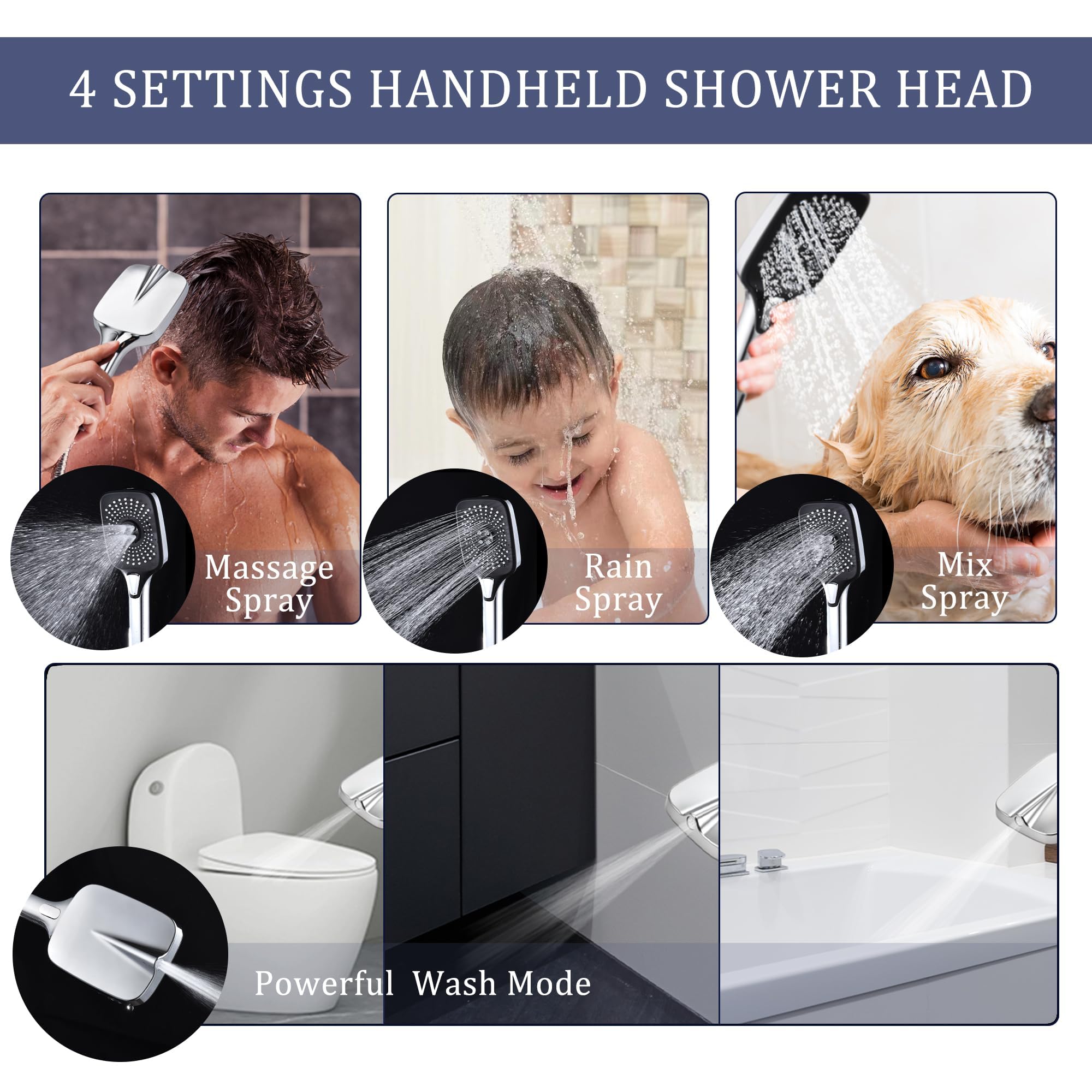 Cuzobro Shower Head with Handheld,12 Inch Rain/Rainfall Shower Head Combo High Pressure With 4 Function Handheld shower head, 3-Way Diverter, 2-stage Extension Arm and 71â€™â€™ Hose.