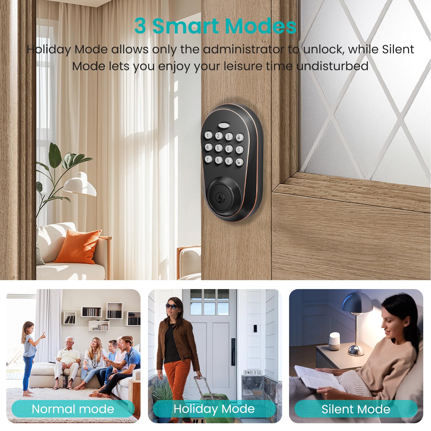 Serrure de porte d'entrée sans clé, serrure intelligente à clavier pour porte d'entrée, serrure électronique à code avec verrouillage automatique, mot de passe anti-voyant, installation facile pour la