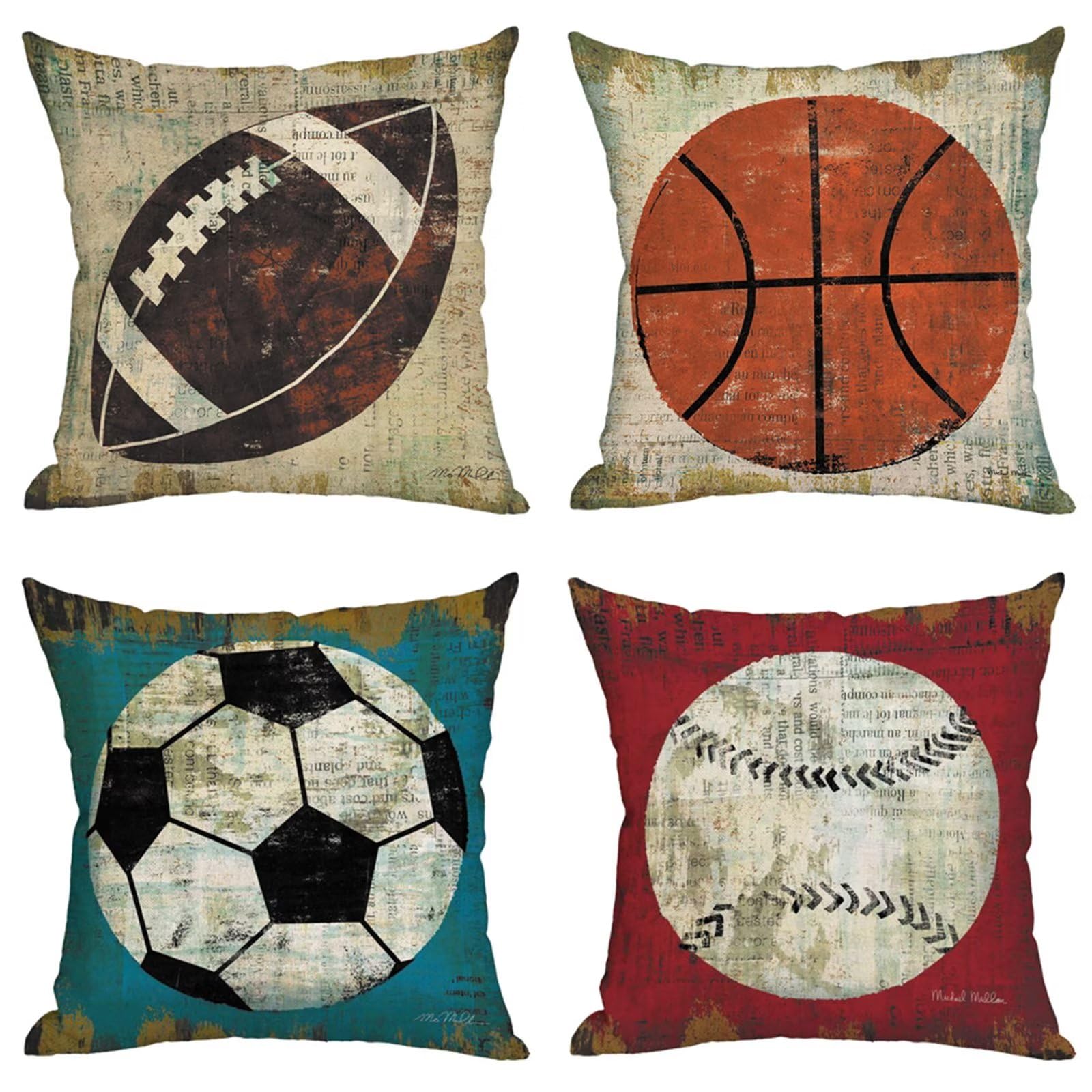 Palla retrò Cuscini Divano 65x65cm,Federe per Cuscino Divano Lino Decorativi Copricuscini 4 Pack Copricuscini Divano Quadrati per Casa Giardino Esterno Divano Sedia Cuscini YG1149