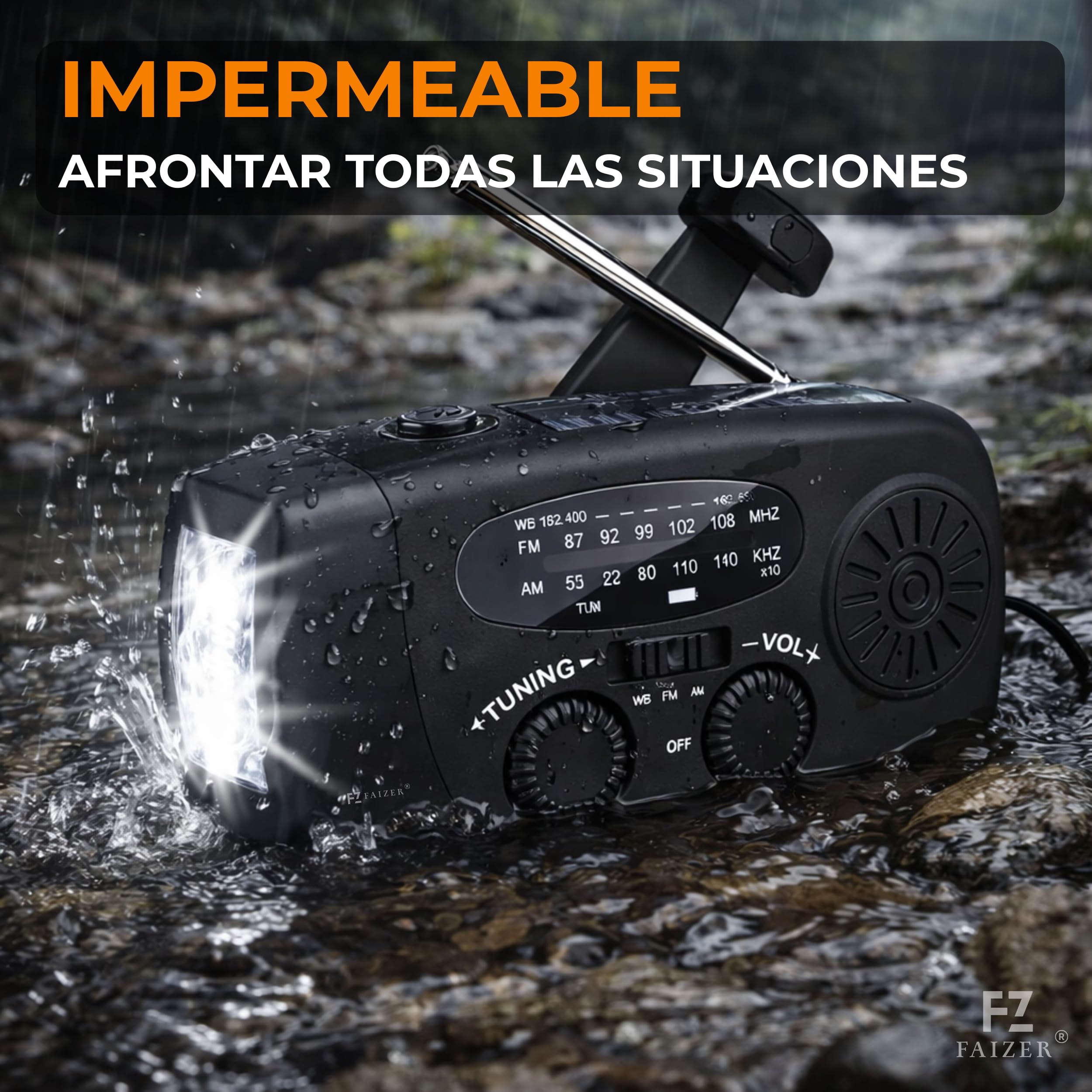 Radio Solar de Emergencia portatile con Manivela, 2000mAh, Power Bank, Radio a Pilas Am/FM/WB con Dinamo y Panel Solar, Linterna LED,linternas led Alta Potencia, Despertador Solar, Linterna Potente
