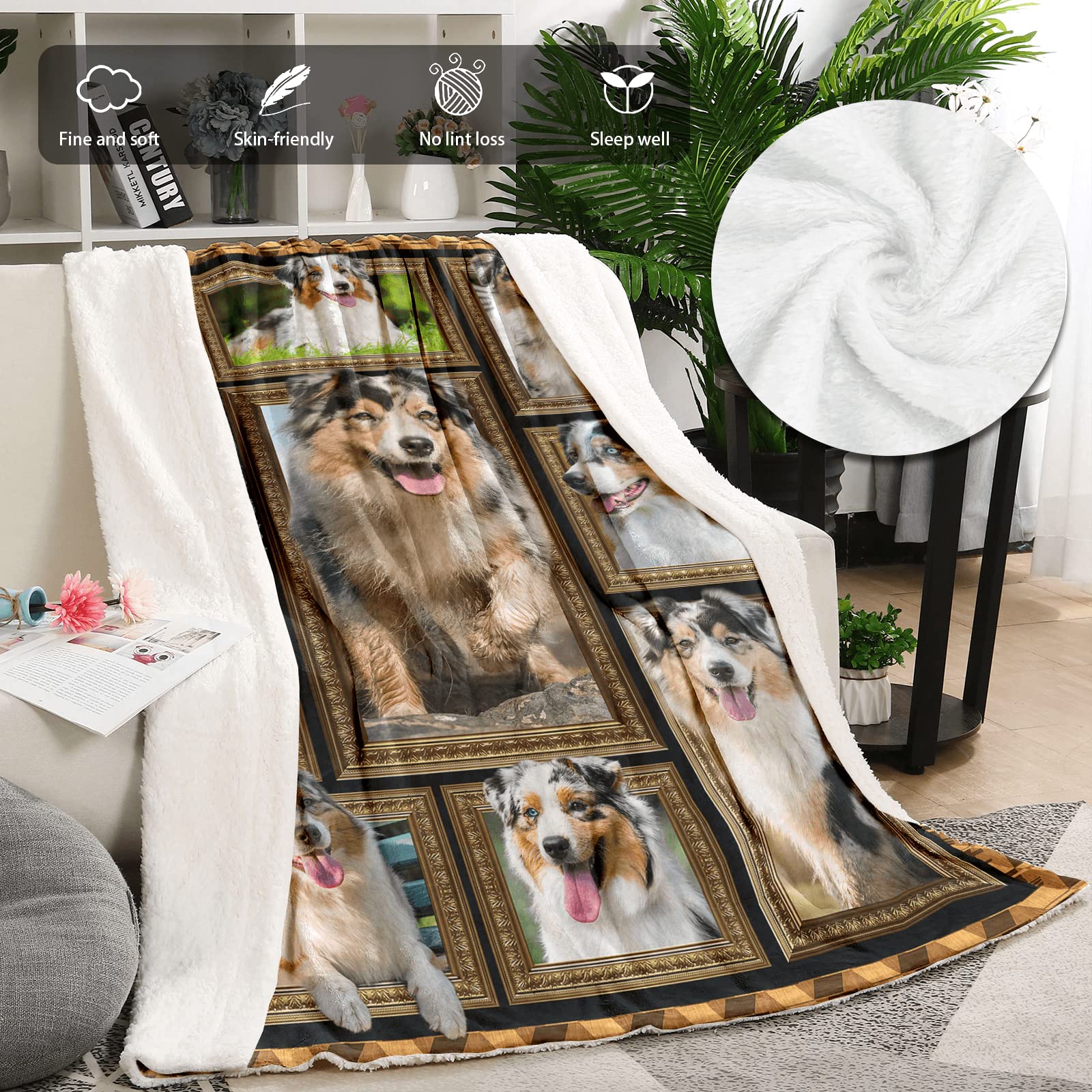 Australian Shepherd Dog Blanket, Fleece Throw Blanket for Couch Bed, Soft Cozy Warm Flannel Blankets and Throws for Sofa Living Room, Gifts for Dog Lovers, 60