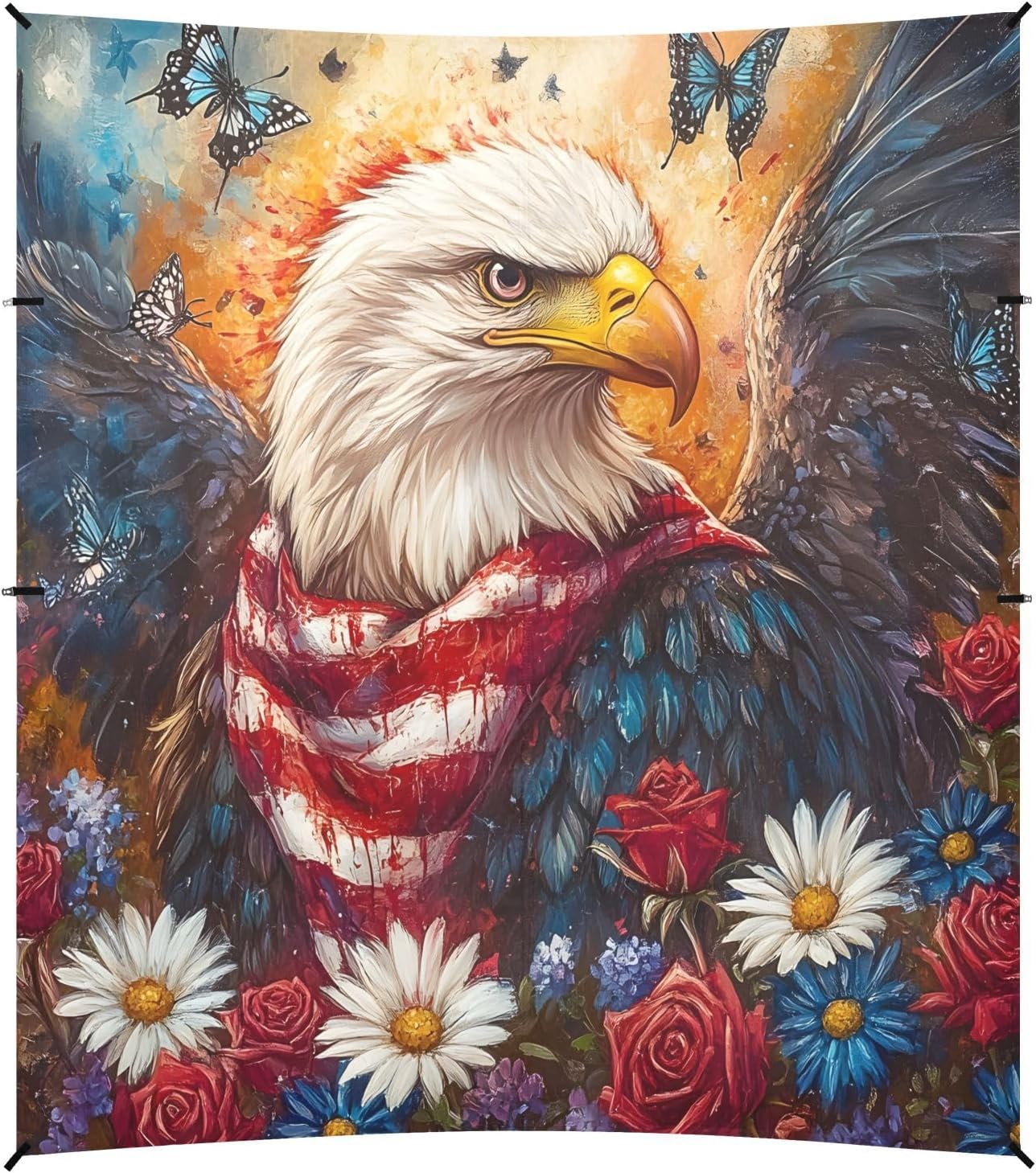 ALAZA American Flag Eagle Beach Tent Sun Shelter UPF50+ Protection Beach Shade Canopy w/ 4 Sandbags for Outdoor Camping, Fishing, Backyard Fun, Picnic, 10x9 ft