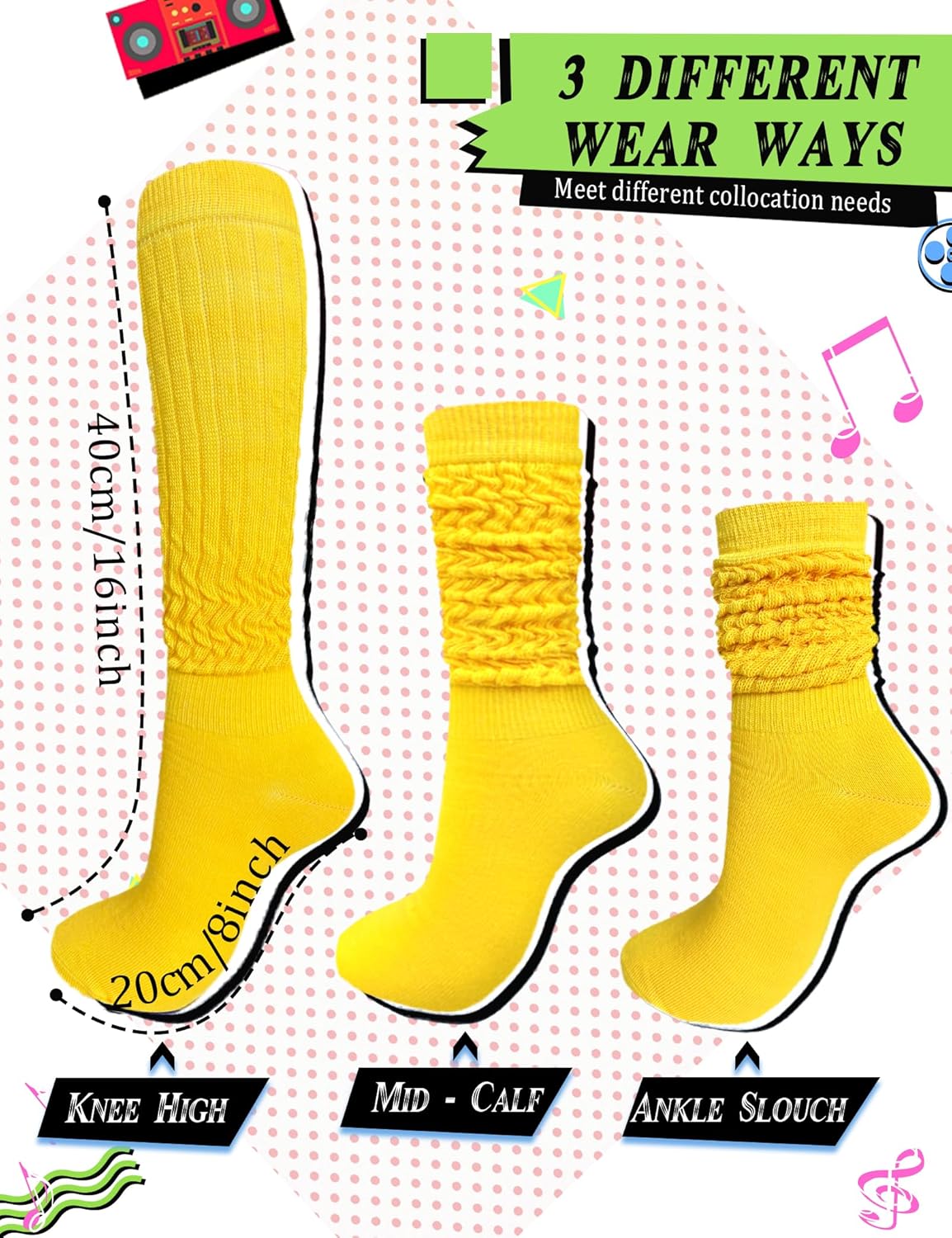 Neon Slouch Scrunch Socks 3 Pairs 80s Accessories for Women, Neon Women's Leg Warmers Heavy Soft Extra Long Socks - Image 5