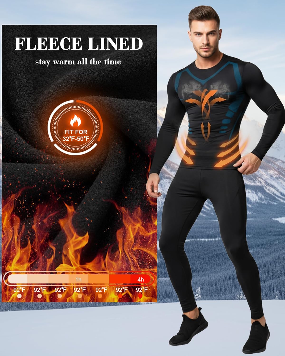 Coume 4 Pack Men's Thermal Compression Shirts Fleece Lined Long Sleeve Undershirt Athletic Base Layer for Cold Weather - Image 4