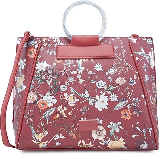 Caprese Fiorella Satchel, Burgundy-Large | Stylish Floral Printed Shoulder Bag for Women with Adjustable Sling Strap | Easy Back Access Pocket & Spacious | Perfect for Office & Daily Essentials