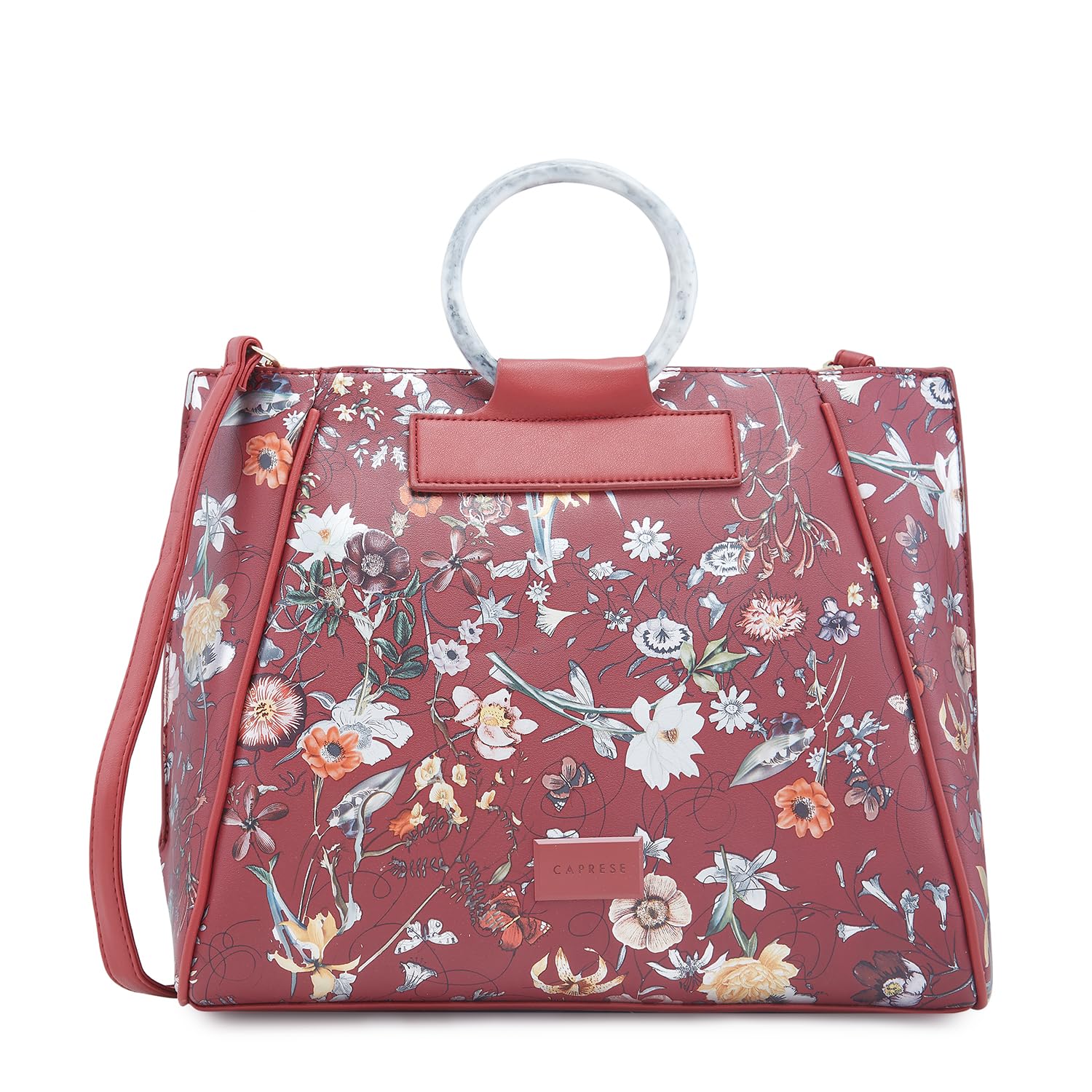 Caprese Fiorella Satchel, Burgundy-Large | Stylish Floral Printed Shoulder Bag for Women with Adjustable Sling Strap | Easy Back Access Pocket & Spacious | Perfect for Office & Daily Essentials (B0DDCPQN5H) Amazon Price History, Amazon Price Tracker