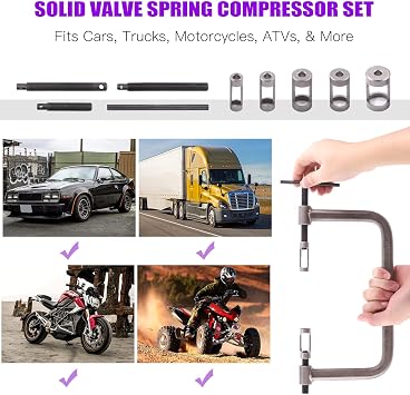 Swpeet 13Pcs Valve Spring Compressor Tools Assortment Kit, Including 5Pcs Pusher Adaptors,Extension Screws,Valve Lapper Set and Compression Bar for Motorcycle Car Small Engine Vehicle