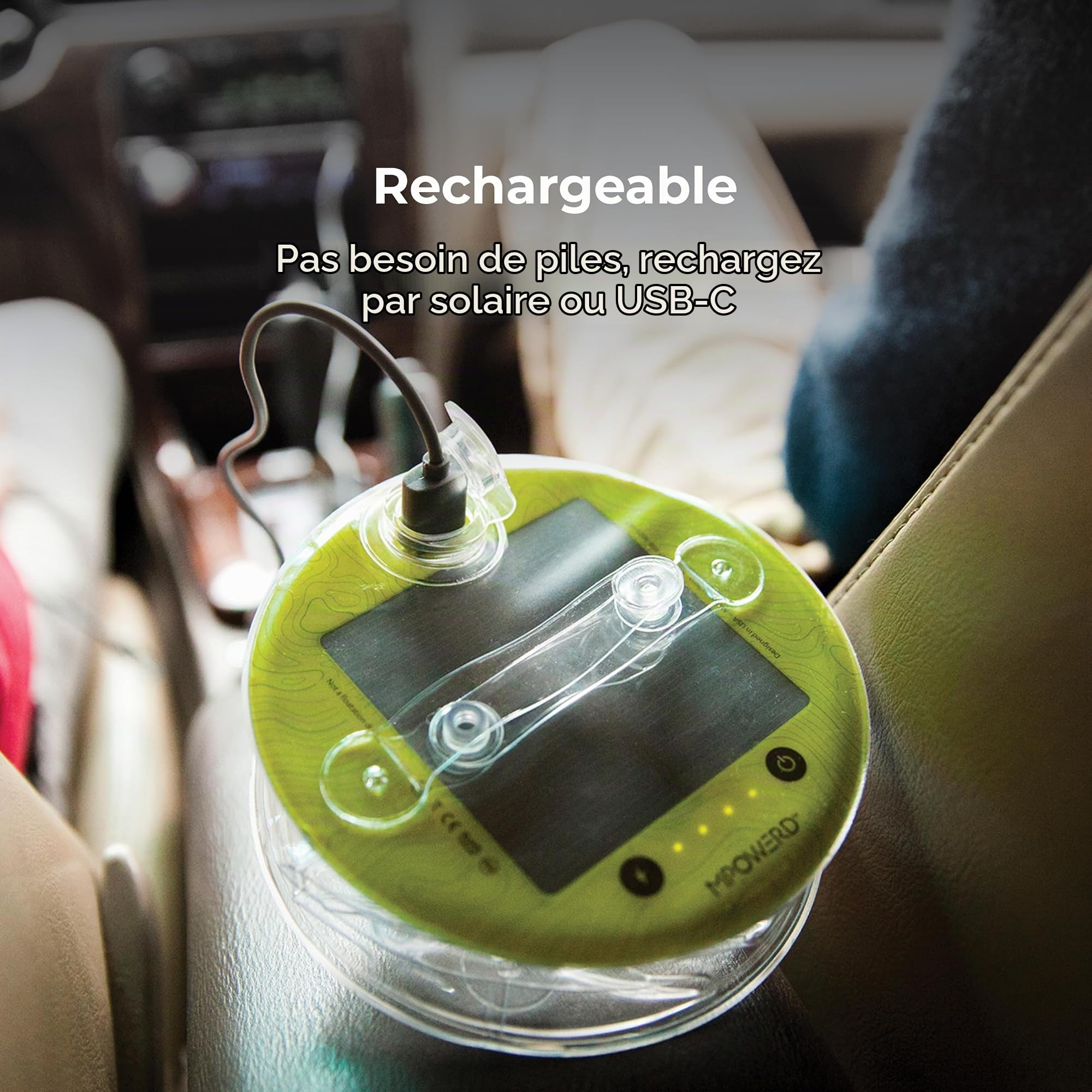 MPOWERD Luci Pro Outdoor 2.0 Lanterne gonflable rechargeable via solaire et USB-C + chargeur de téléphone, LED 150 lumens + finition transparente, dure jusqu'à 48 heures, étanche, camping, randonnée