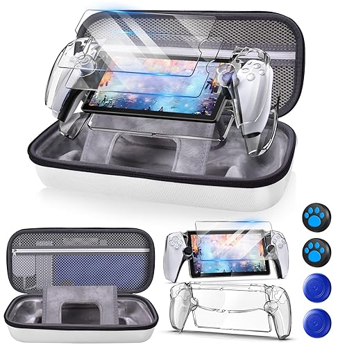 Vista 9 de Auarte Juego de accesorios 12 en 1 para PlayStation Portal Remote Player, funda rígida de transporte para PS Portal con funda transparente