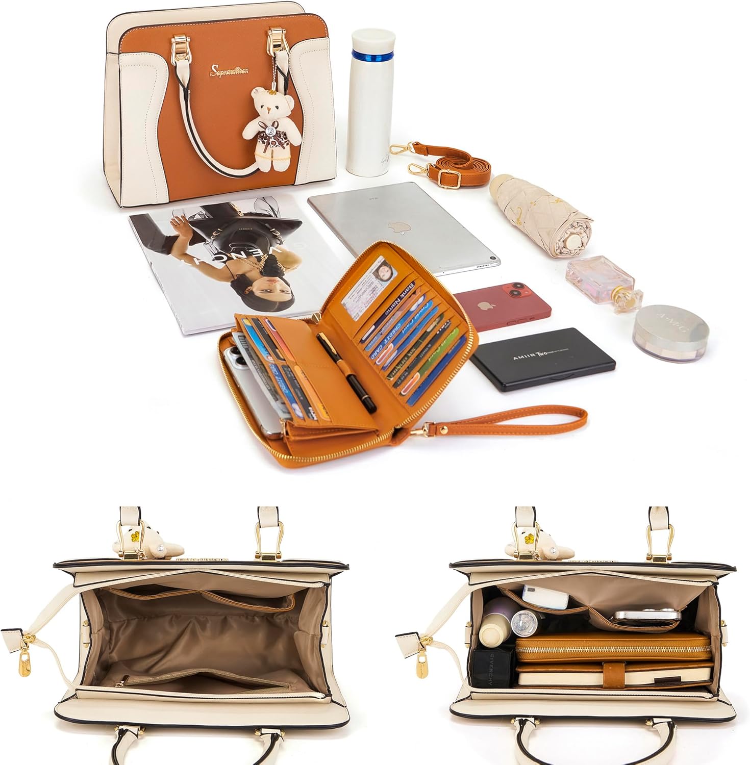 Soperwillton Purses for Women Crossbody Shoulder Handbags Top Handle Satchel Tote Bag Wallet Set 3pcs | Wallet, Set, 3pcs - Image 5