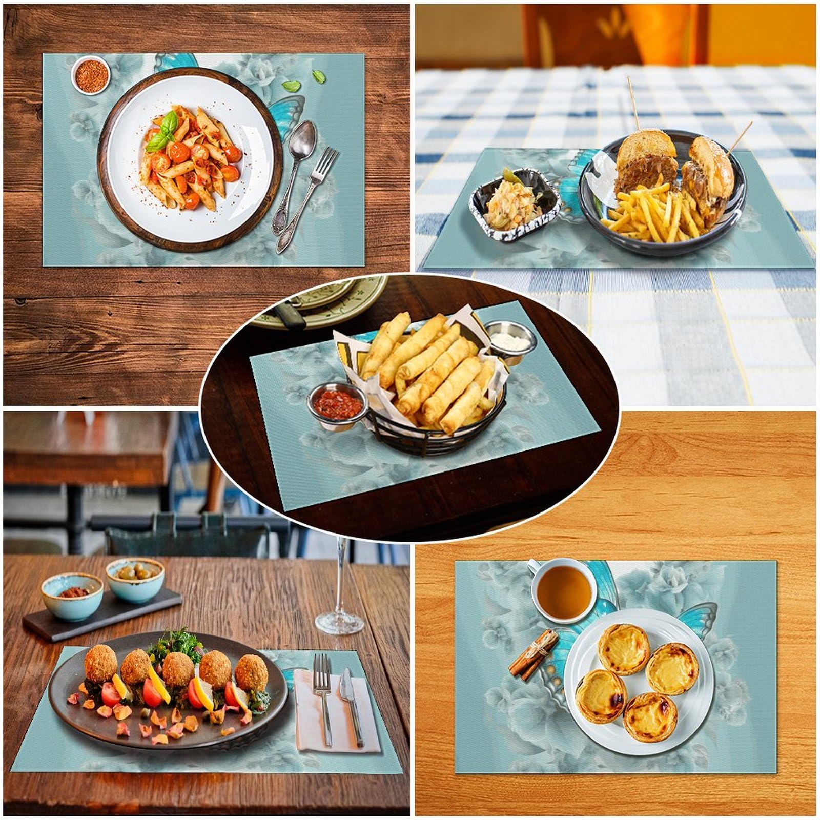 Set di 6 tovagliette all'americana in PVC, lavabili, resistenti al calore, antiscivolo, impermeabili, per interni ed esterni, tavolo da pranzo, cucina, feste e vacanze