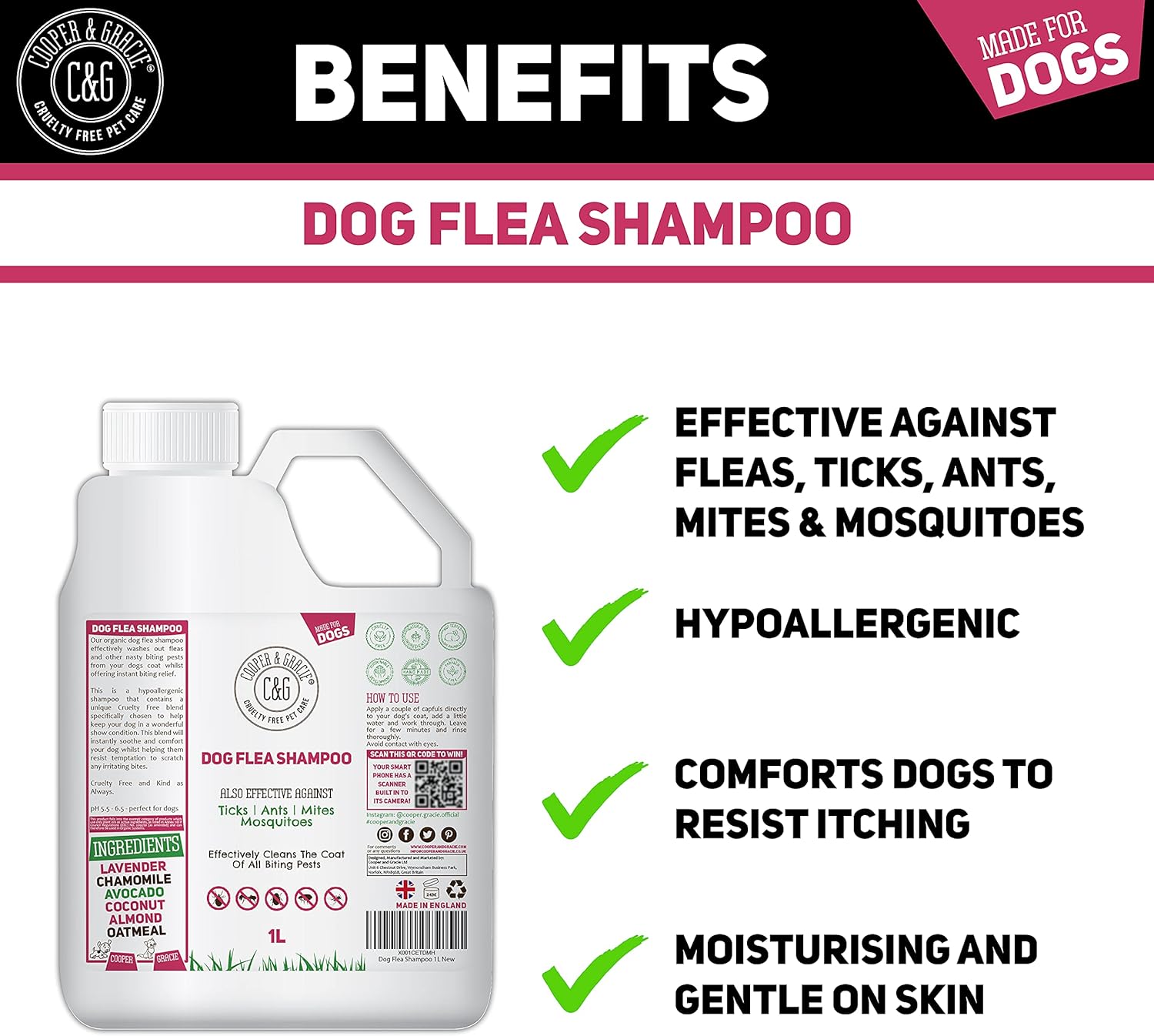 Flea Shampoo For Dogs 1 Litre Sensitive Itchy Skin Dog and Puppy Grooming Medicated Fleas