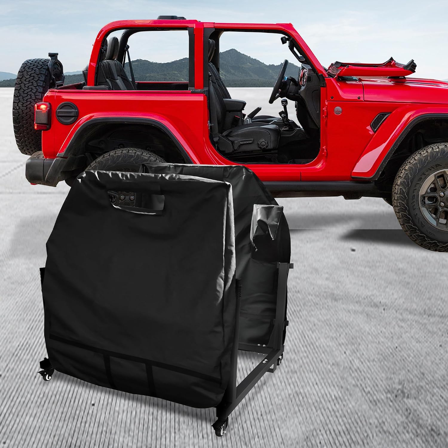 Door Storage Bags Compatible with 1976-2025 Jeep Wrangler YJ TJ JK JL 4XE Gladiator JT Car Accessories Doors Storage Cover with Hangers Design, Mirror Organizer Bag, Hinges Cut (2 Door)