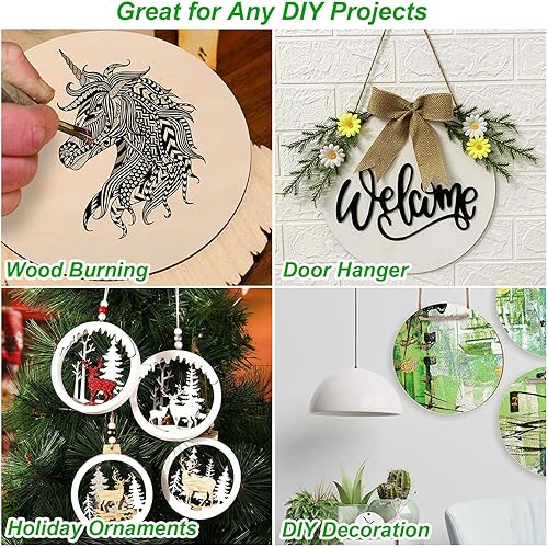 Miniatura 5 de Paquete de 24 hojas redondas de madera de tilo sin terminar de 12 pulgadas, hojas de madera contrachapada de madera en blanco para manualidades,