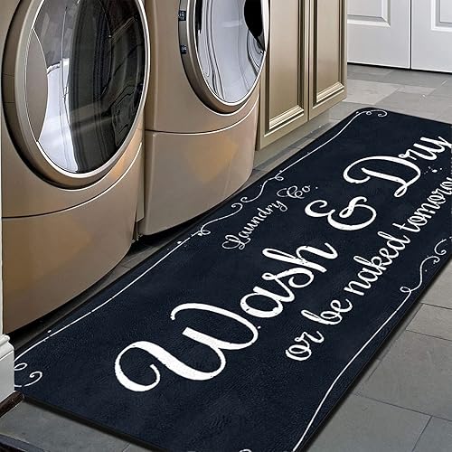 EYECY Tapete largo para lavandería, antideslizante, impermeable, para cocina, 72 x 24 pulgadas (azul-2)