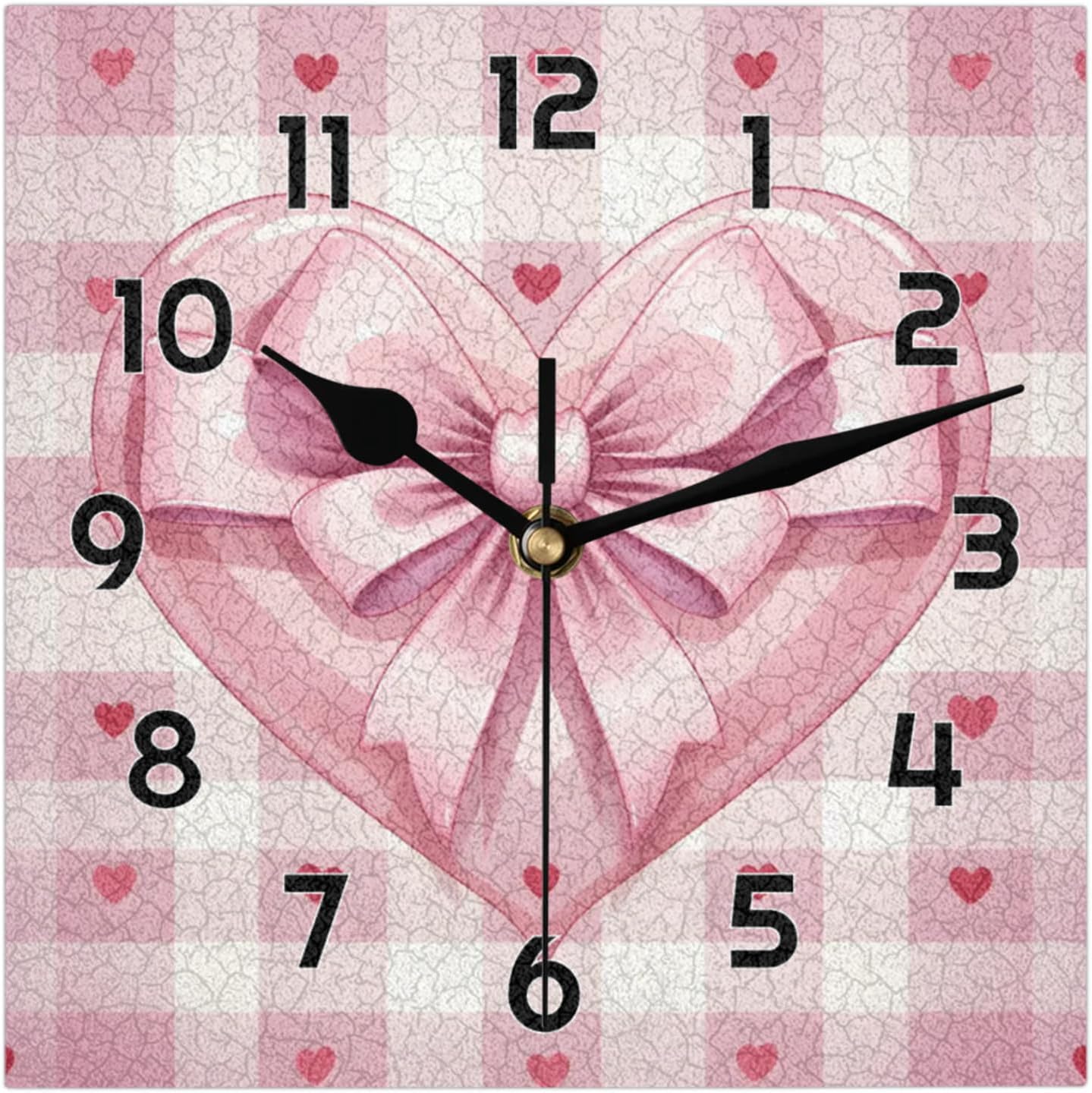Valentine's Day Paper Wall Clock Silent Non Ticking Square Clocks Battery Operated 12 Inch Home Decor for Living Room Kitchen Bedroom Office with Hanging Hole Modern Classroom Table Clock