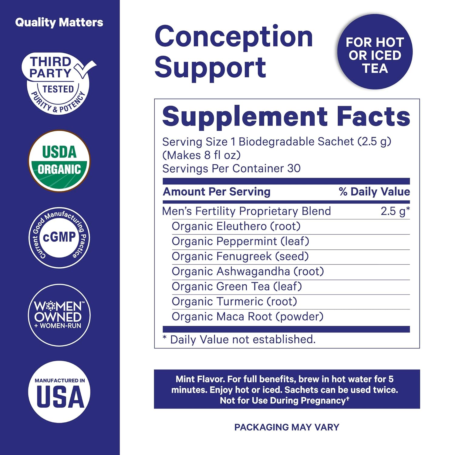 BlueStork Men's Fertility Tea: Organic Fertility Supplements for Men, Green Tea, Maca Root, and Ginkgo Biloba for Male Reproductive Health, Mint, 15 Sachets - Image 5