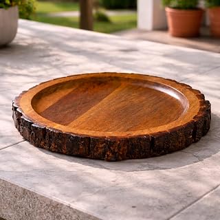 AROU NEST Handcrafted Mango Bark Wooden Cheese & Serving Platter - (Size 10x10 inches) | Natural Brown, Kitchen Platter fo... Price In India
