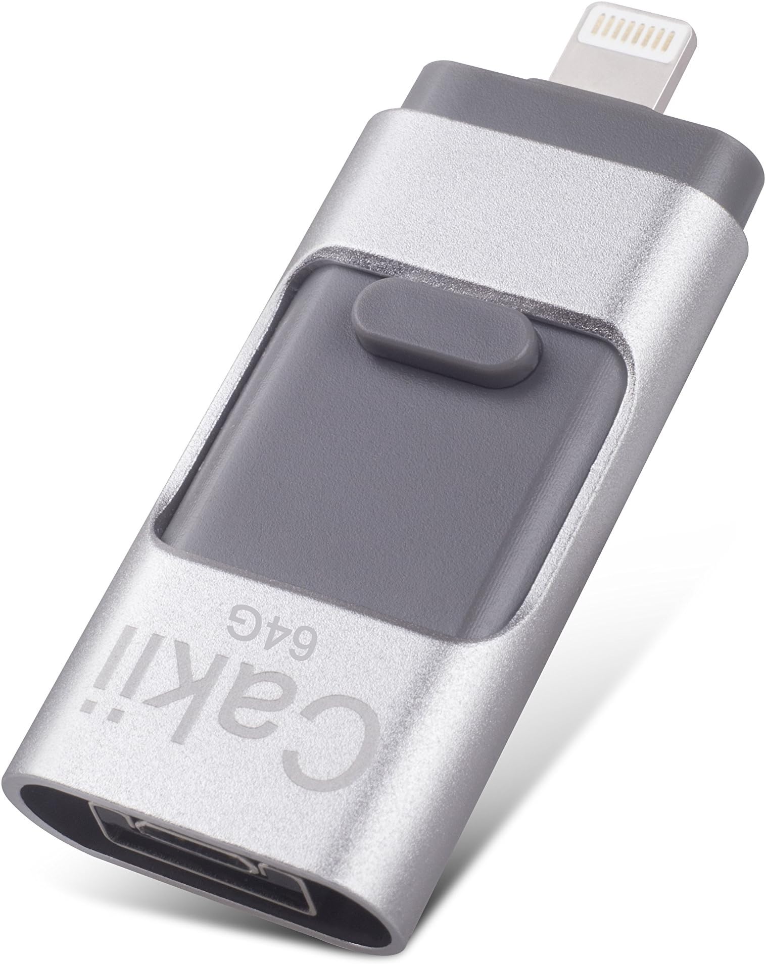 USB flash drive iPhone 32GB storage, external memory expansion disk memory stick storage for iPad, iPod, Android iphones and computers 3 in1 (Silver) (64GB-Silver)