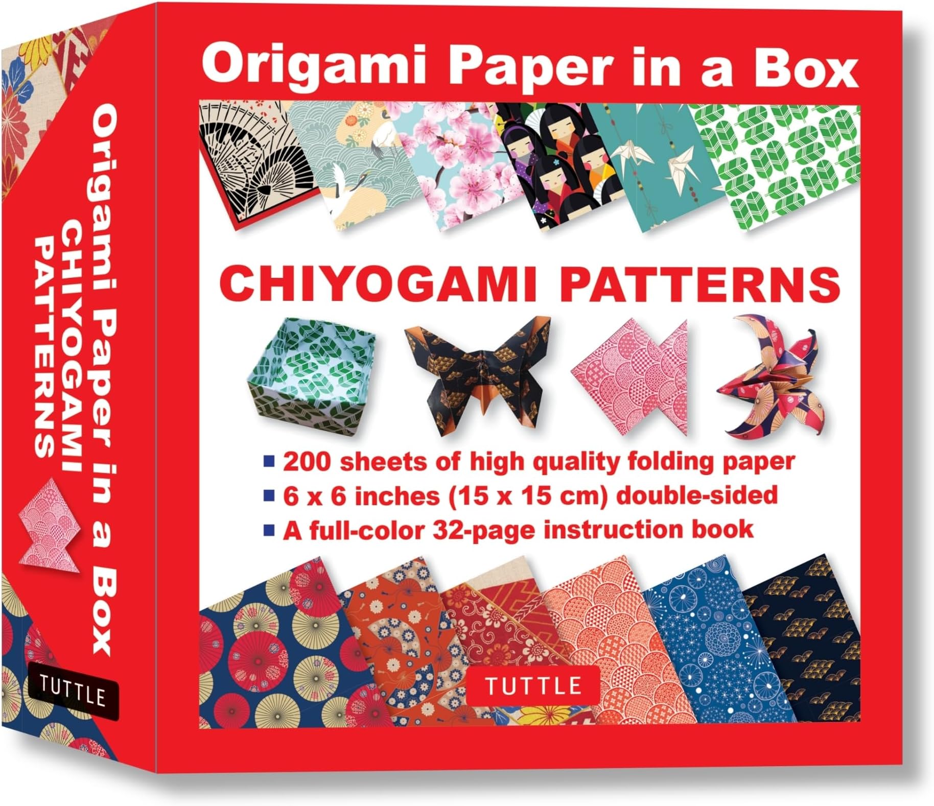 Origami Paper in a Box - Chiyogami Patterns: 200 Sheets of Tuttle Origami Paper: 6x6 Inch Origami Paper Printed with 12 Different Patterns: 32-page Instructional Book of 12 Projects