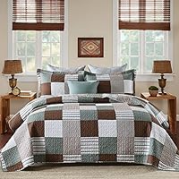 Vista 11 de PANGUSHAN Juego de edredón de 100 % algodón, tamaño King, juego de ropa de cama de retazos a cuadros, edredón reversible ligero de granja, colcha