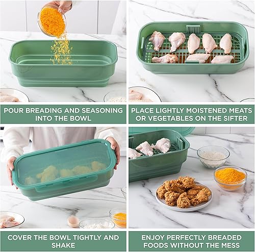 Miniatura 2 de COOK WITH COLOR Recipiente plegable para rebozar sin ensuciar, ideal para pescado frito, pollo frito, aros de cebolla, alas y más