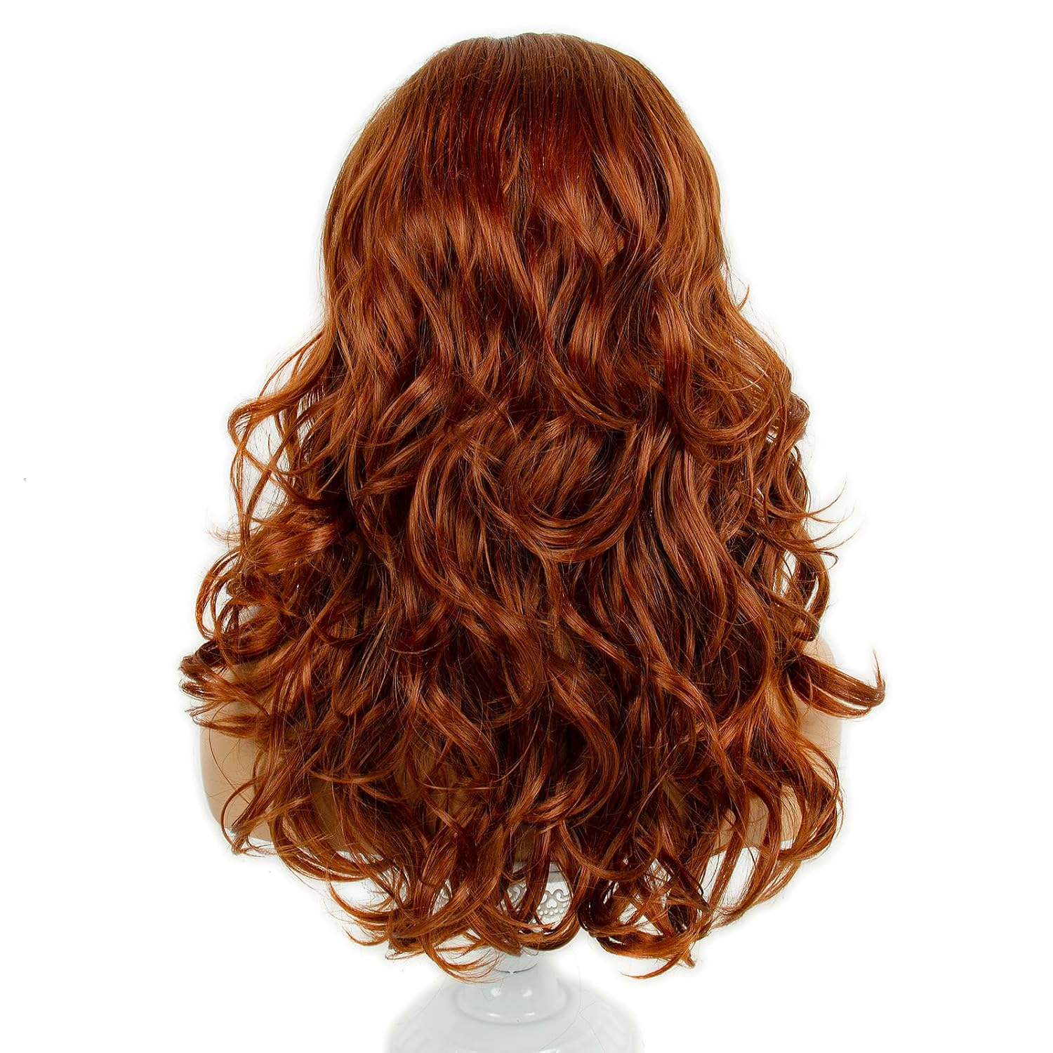 Copper Red Long Curly Beehive Wig with Red Pearl Necklace Vintage Wig with bangs for Women Costume Cosplay Fancy Dress 60s 70s Retro Wigs
